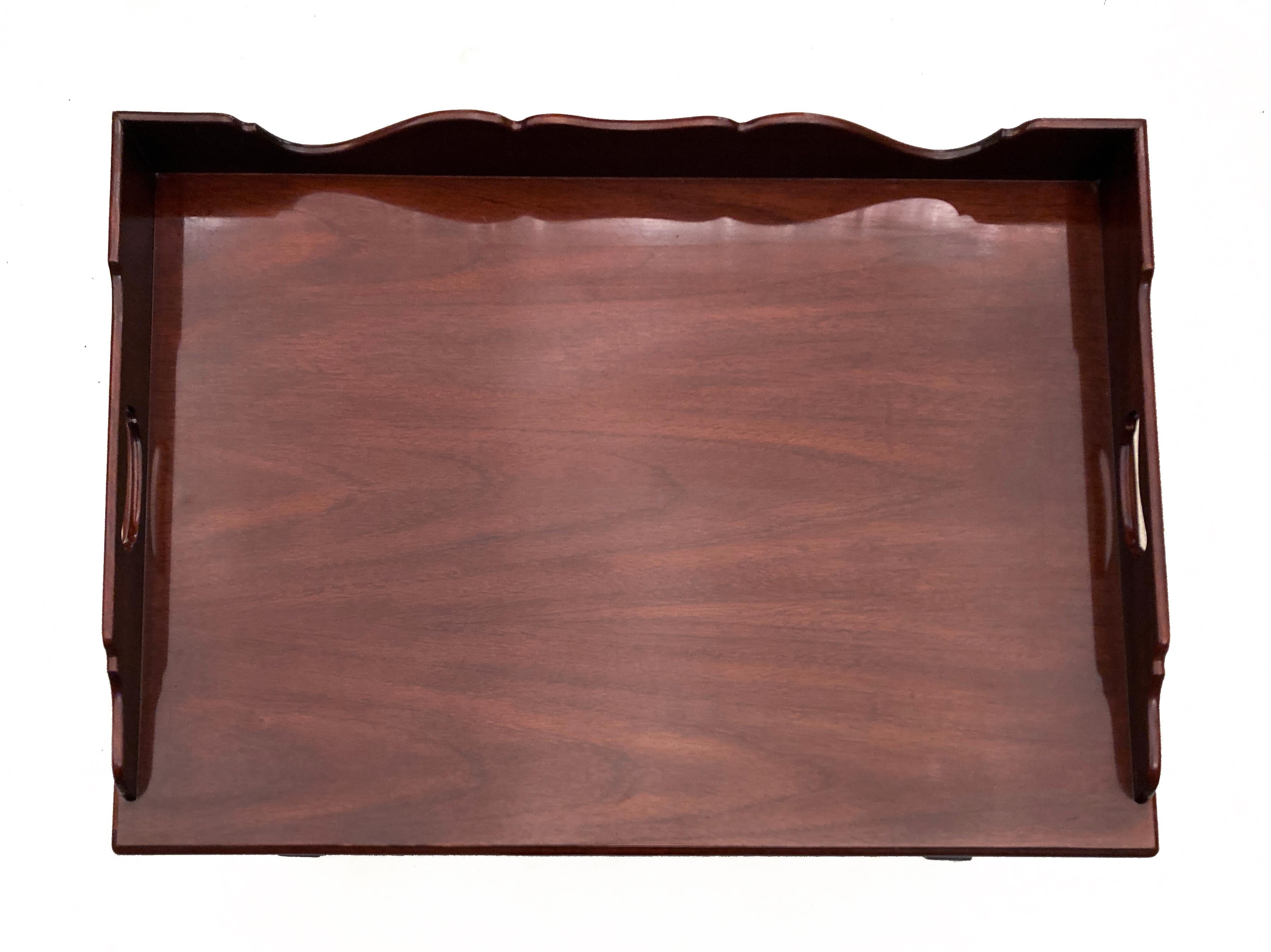 Mahogany Chippendale Style Butler’s Tray Coffee Table with Scalloped Gallery For Sale