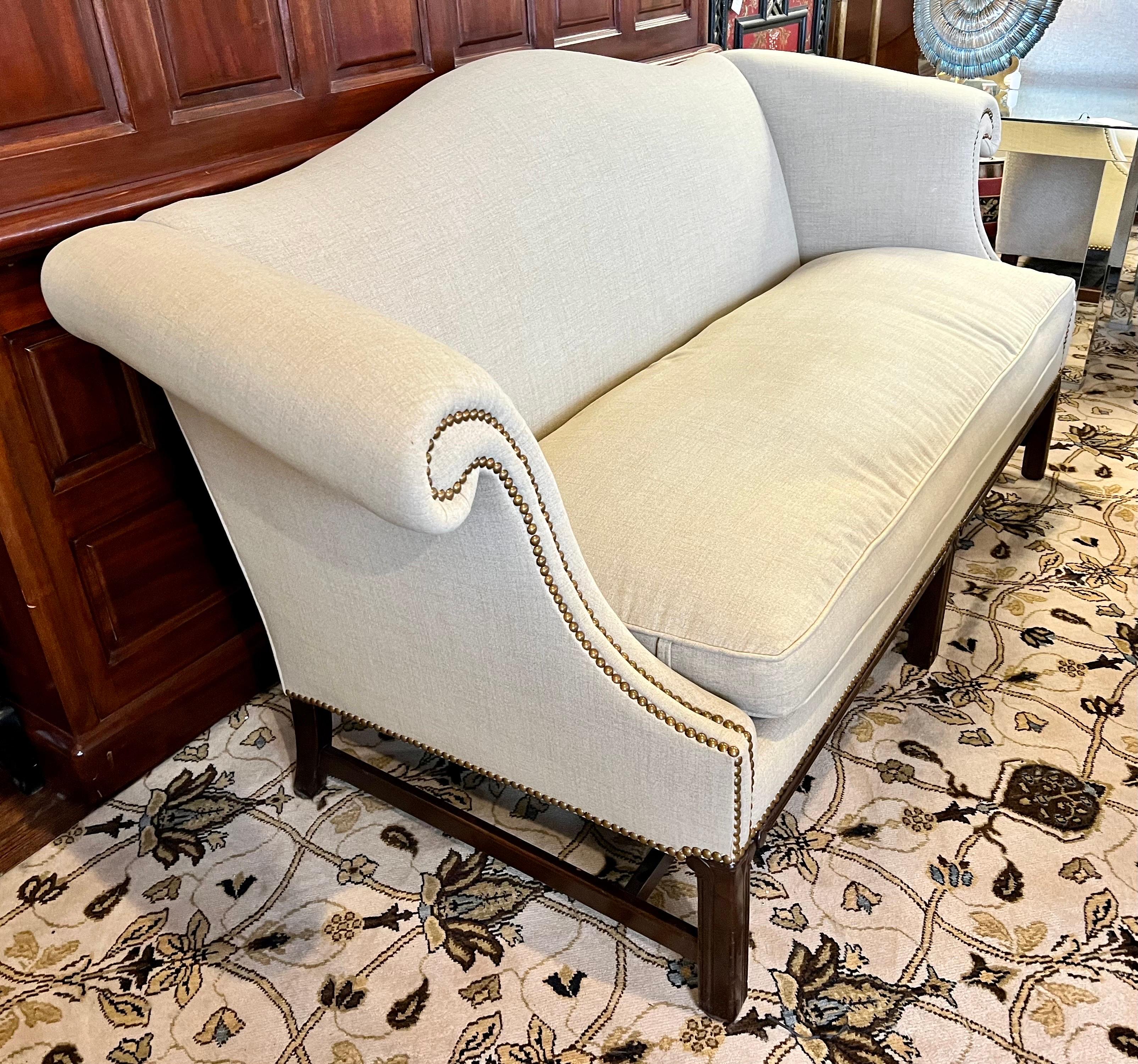 Chippendale Style Camelback Nailhead Sofa New Upholstery In Good Condition In West Hartford, CT