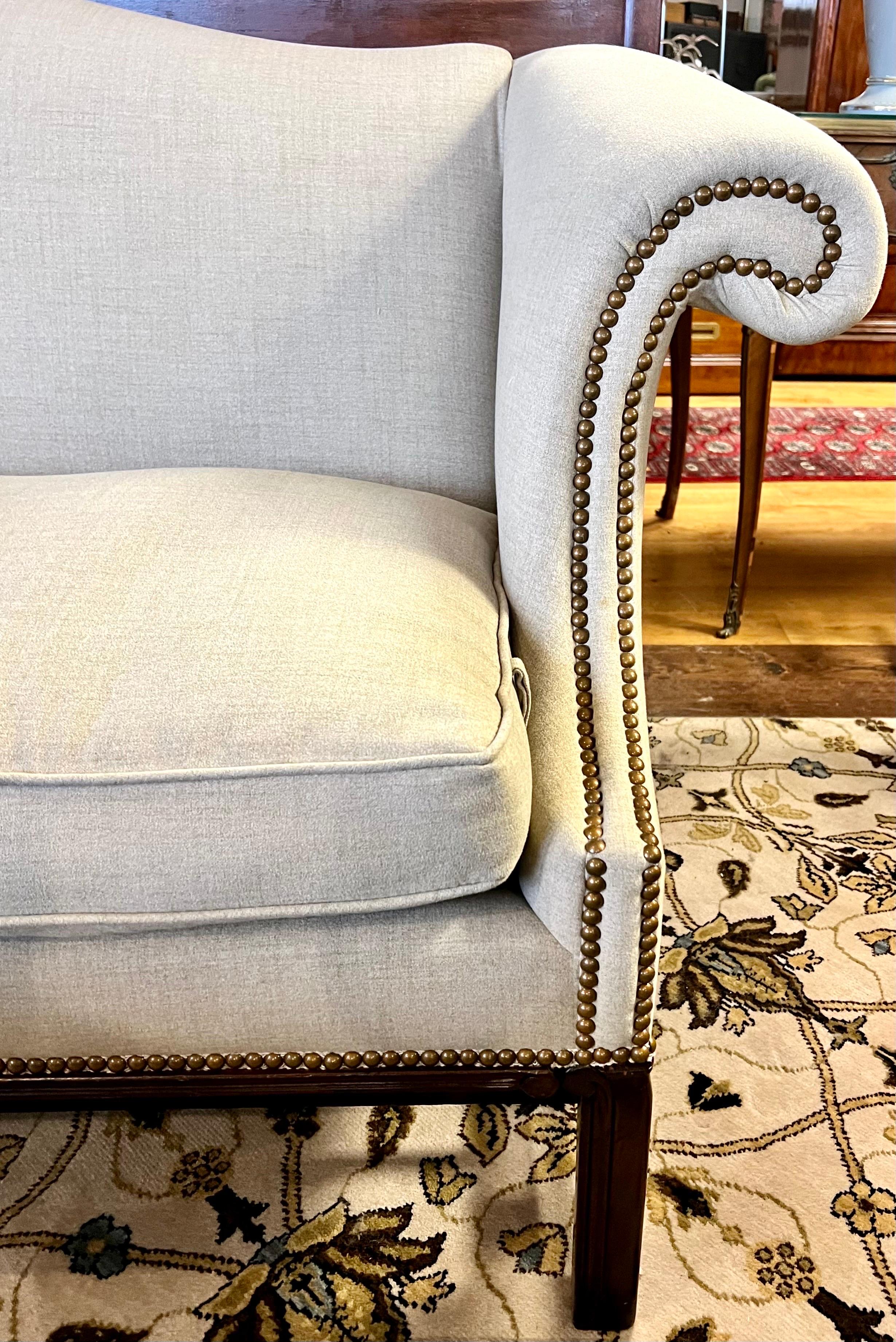 20th Century Chippendale Style Camelback Nailhead Sofa New Upholstery