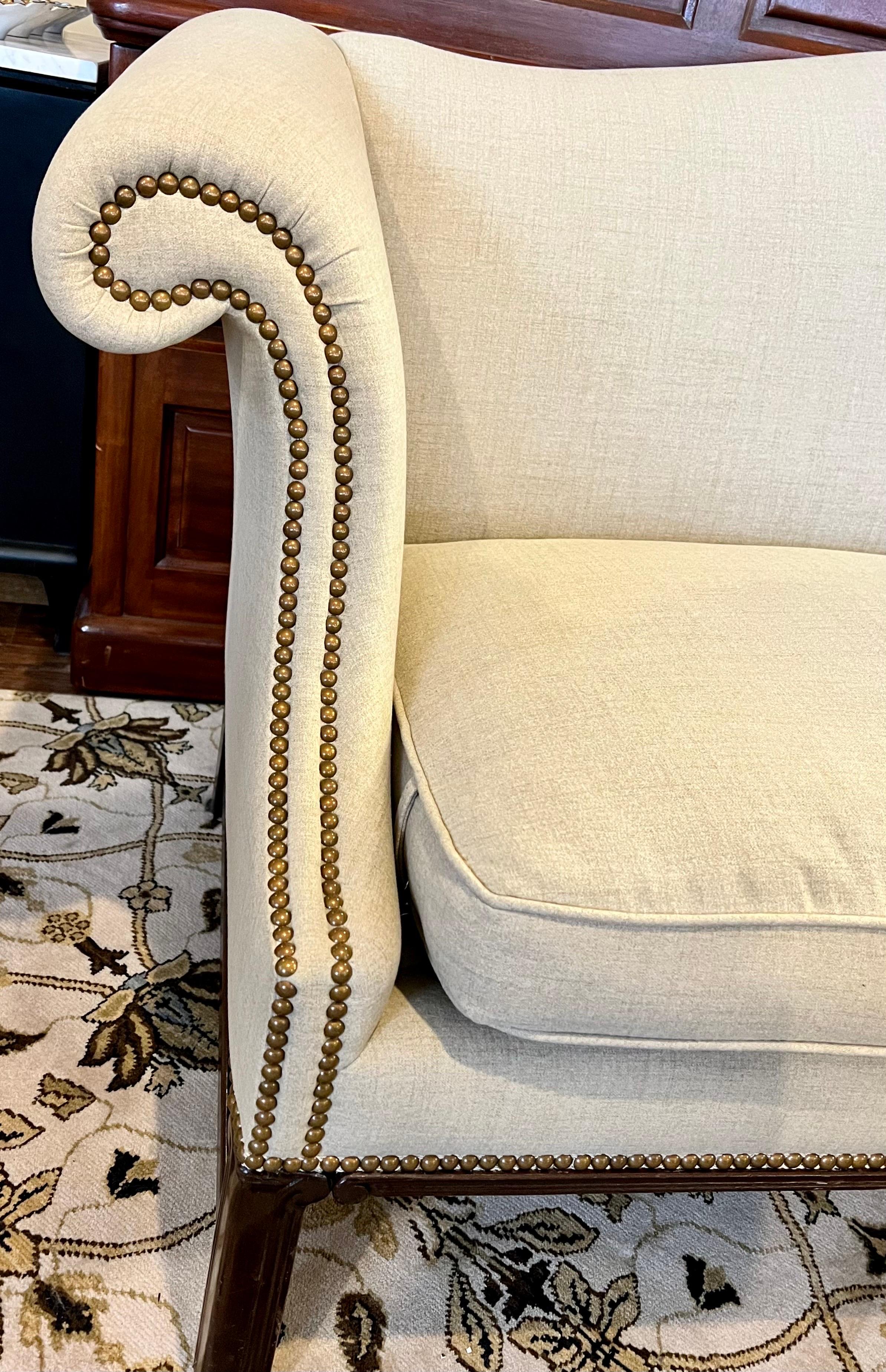 Brass Chippendale Style Camelback Nailhead Sofa New Upholstery