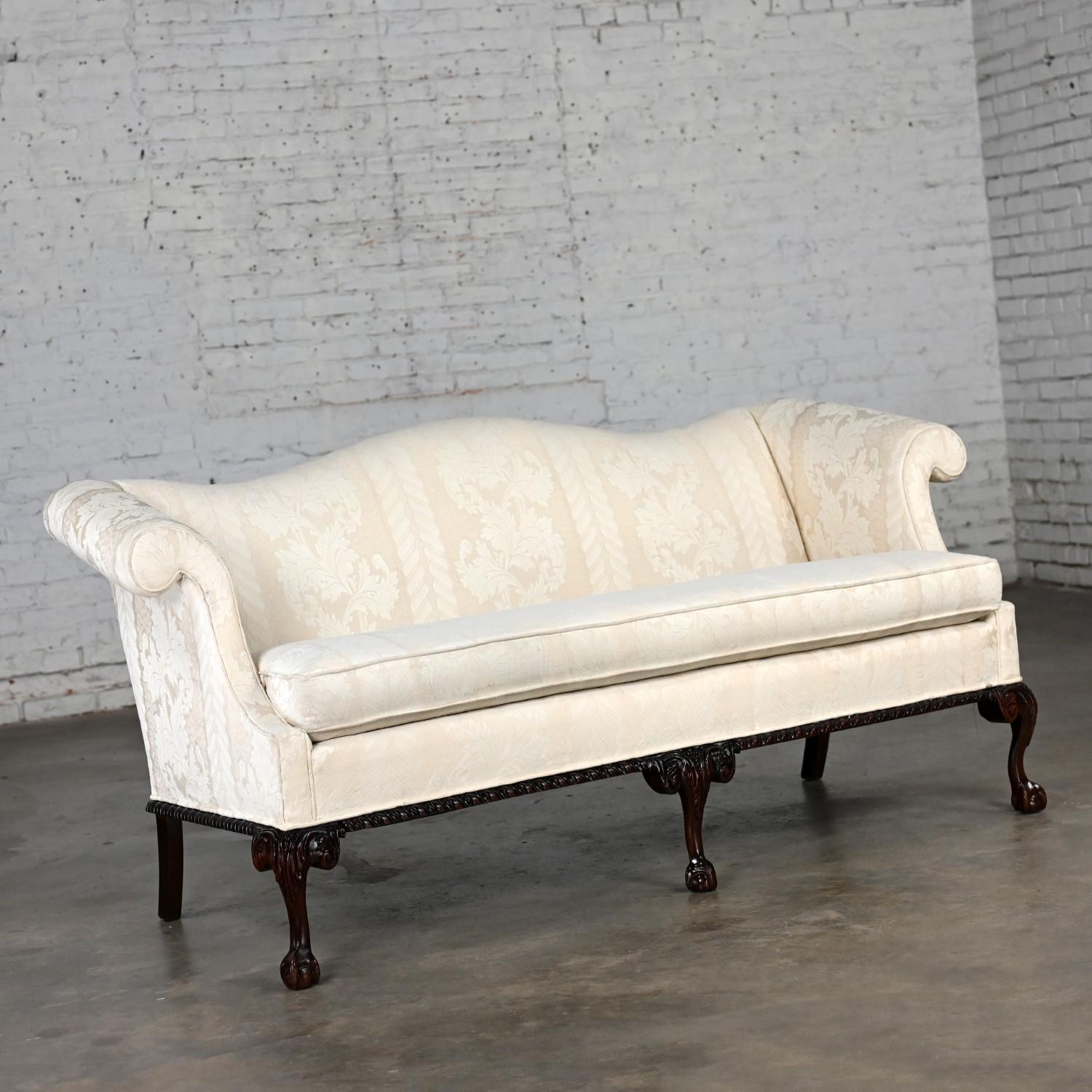 Chippendale Style Camelback Settee Sofa with Cabriole Legs & Ball & Claw Feet 9