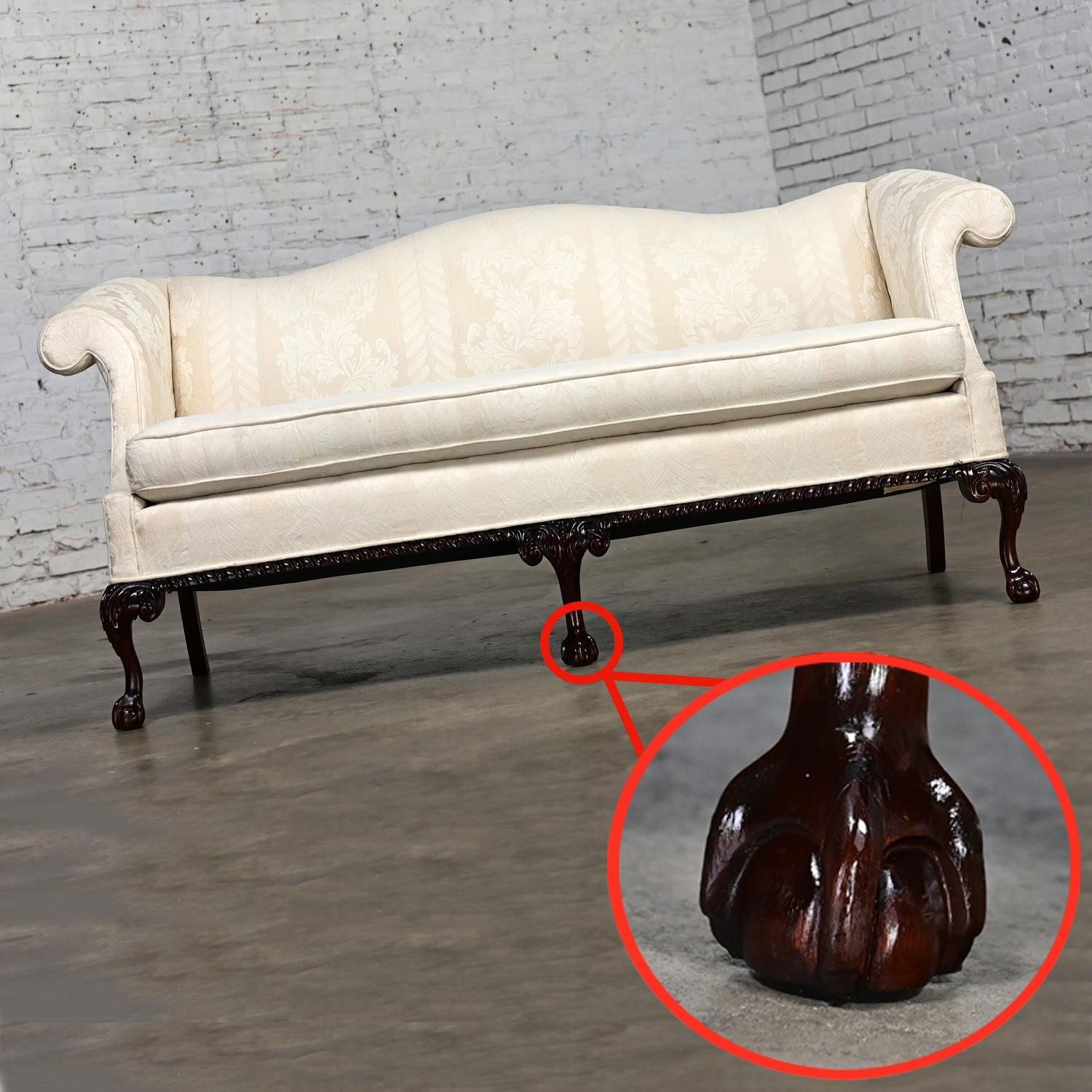Chippendale Style Camelback Settee Sofa with Cabriole Legs & Ball & Claw Feet 13