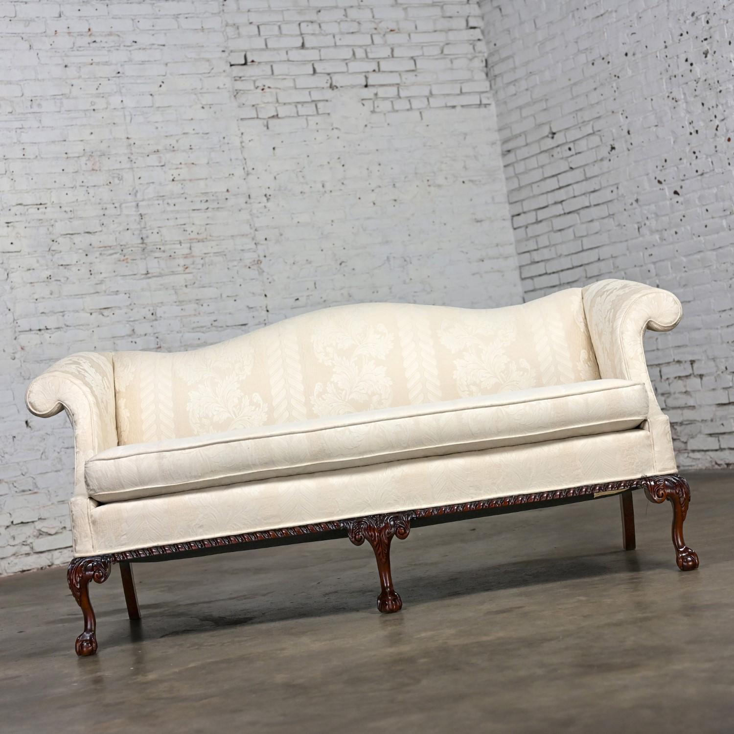 American Chippendale Style Camelback Settee Sofa with Cabriole Legs & Ball & Claw Feet