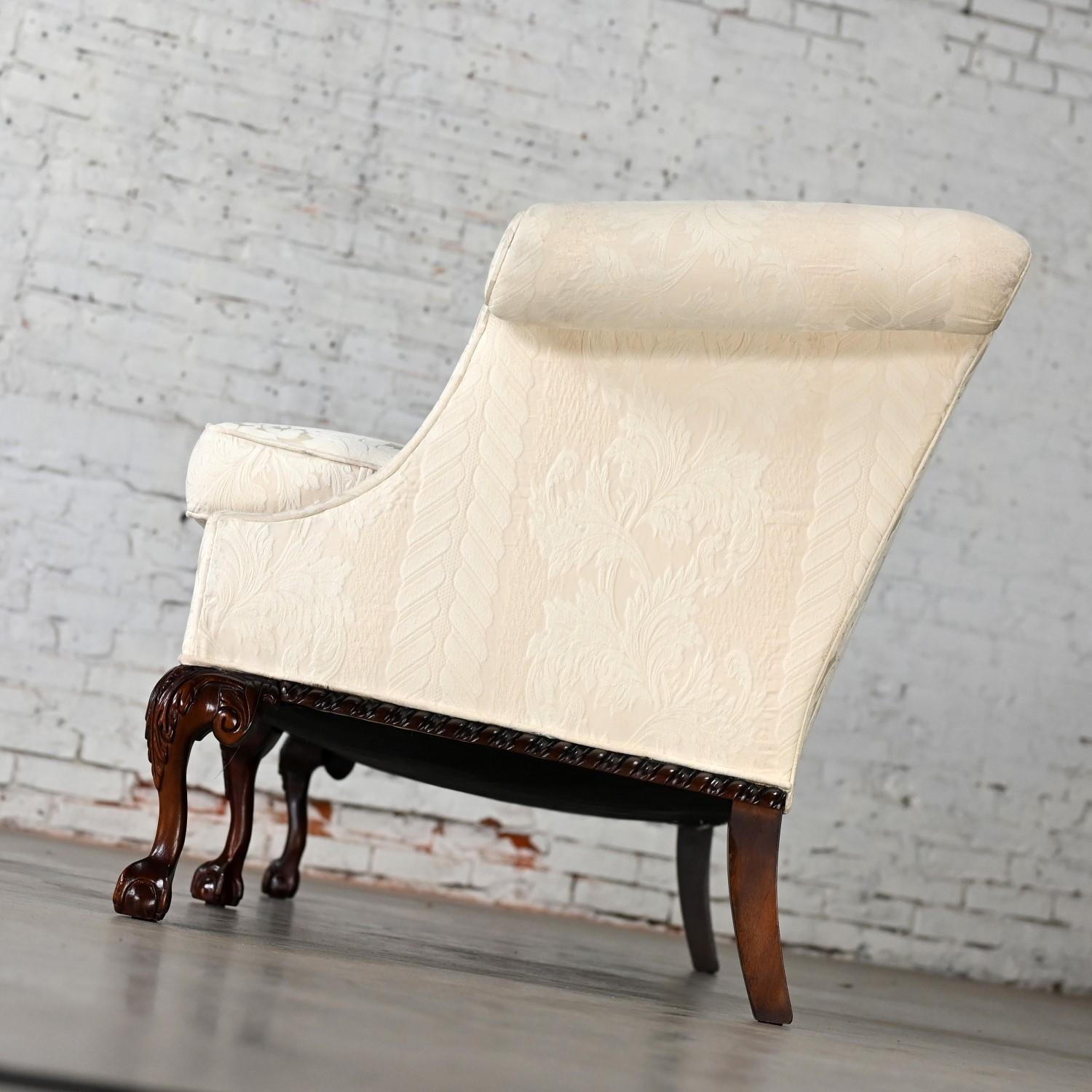 Fabric Chippendale Style Camelback Settee Sofa with Cabriole Legs & Ball & Claw Feet