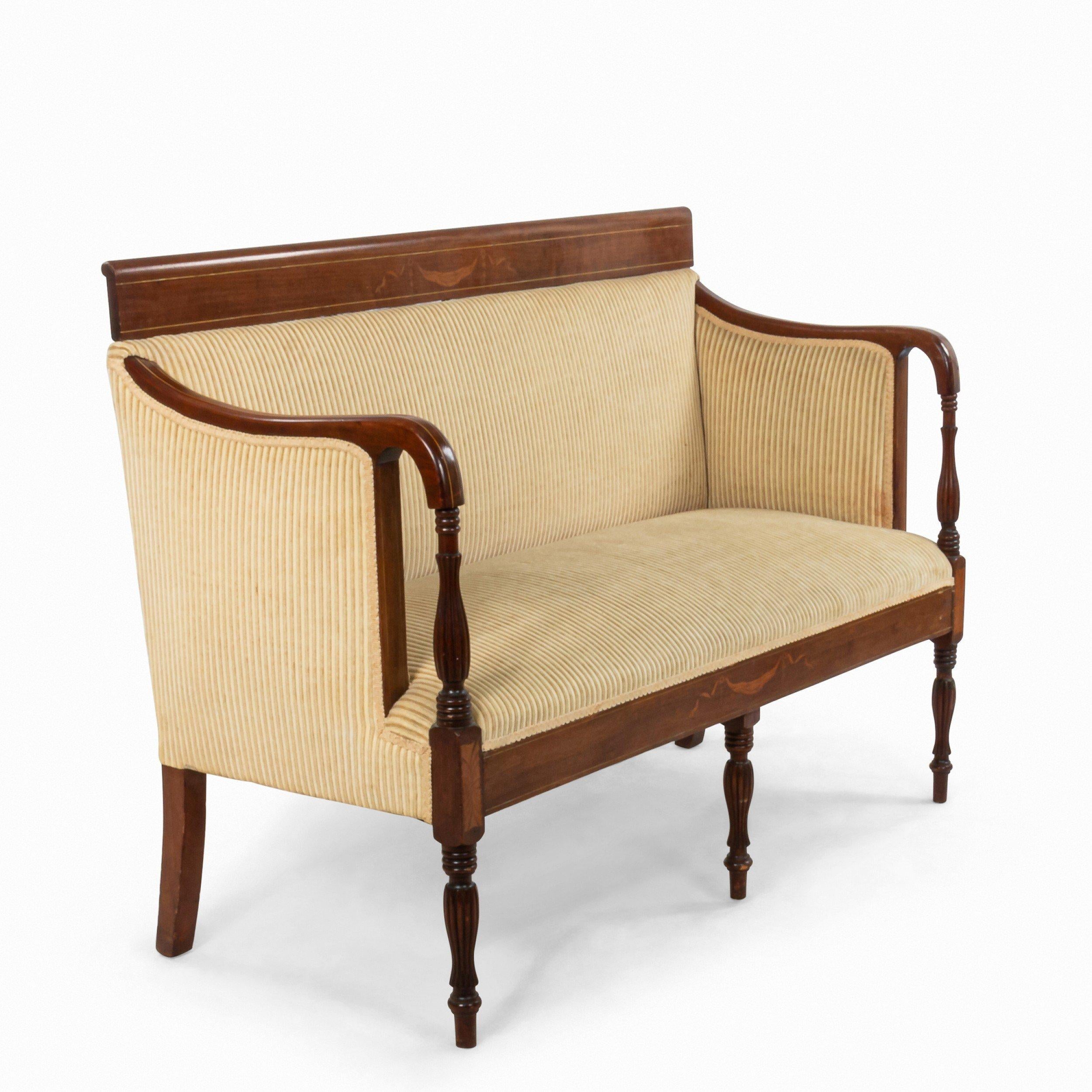 English Chippendale Style Camelback Yellow Damask Sofa with Mahogany Frame