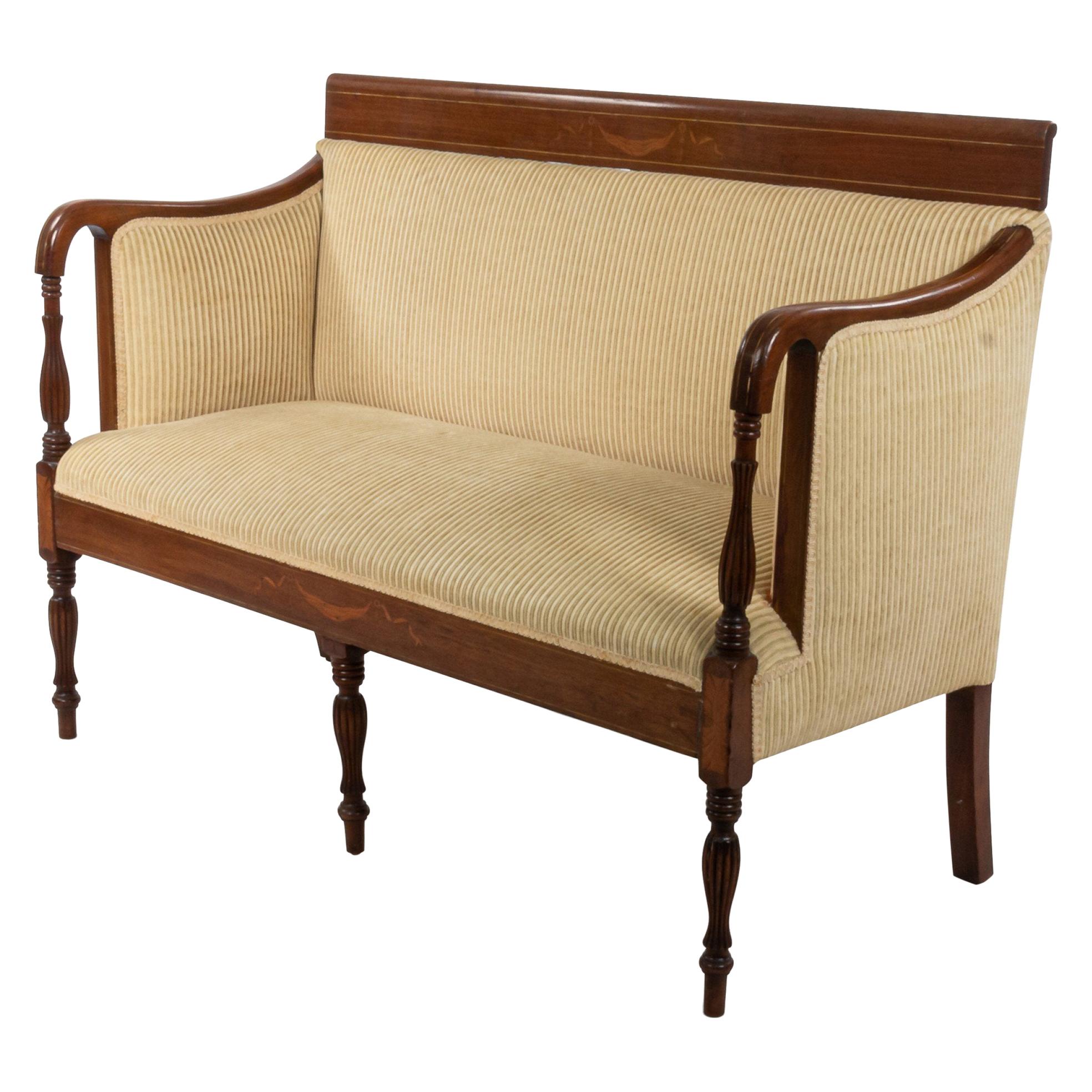 Chippendale Style Camelback Yellow Damask Sofa with Mahogany Frame