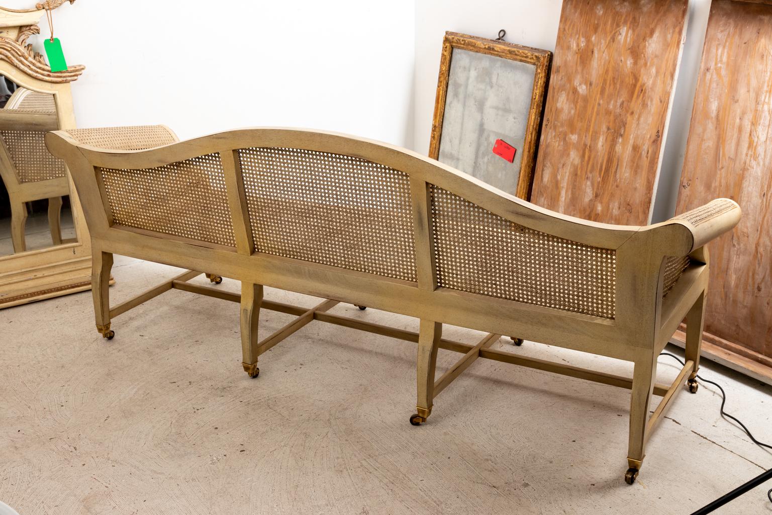 Chippendale Style Caned Bench In Good Condition In Stamford, CT