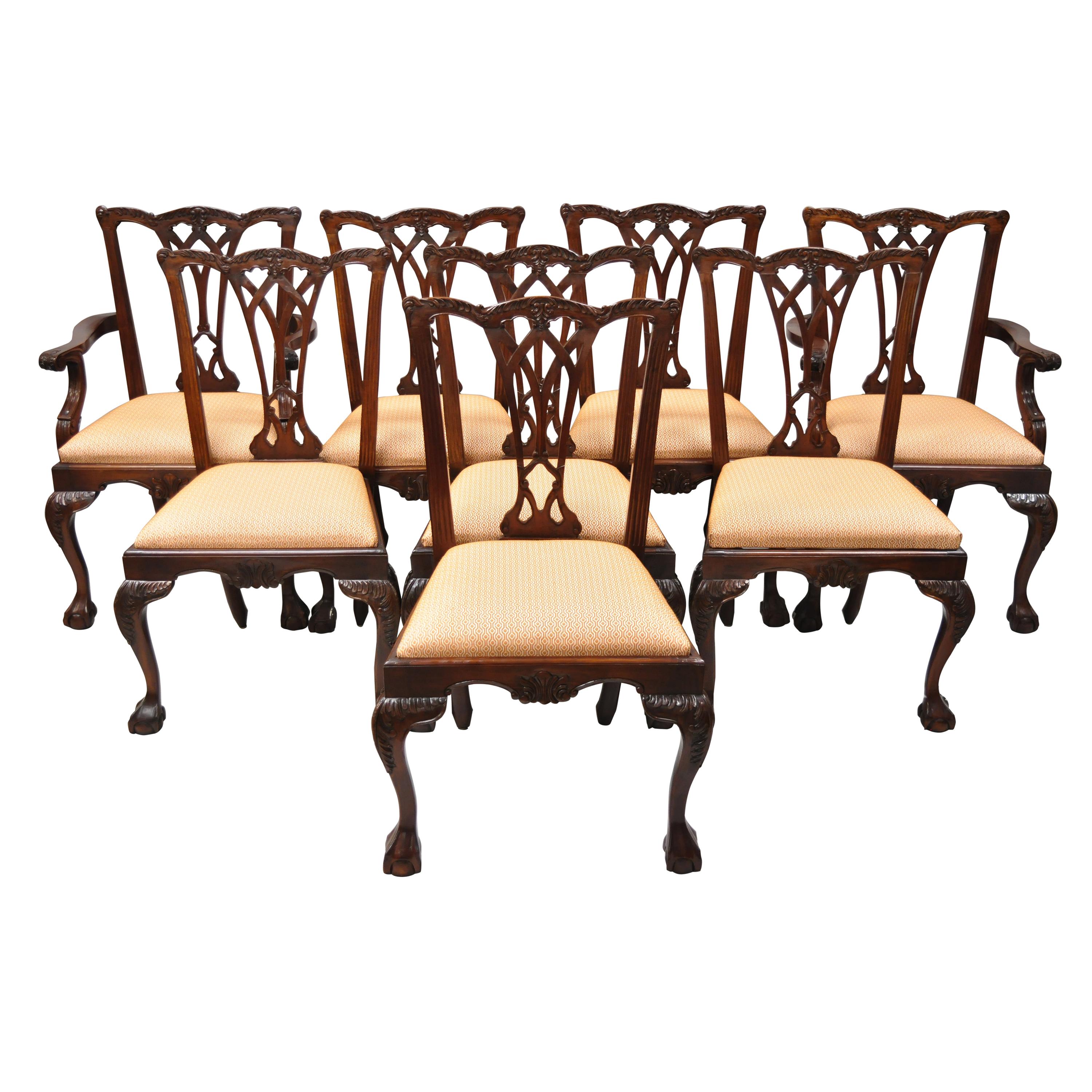 Chippendale Style Carved Ball and Claw Mahogany Dining Chairs, Set of 8