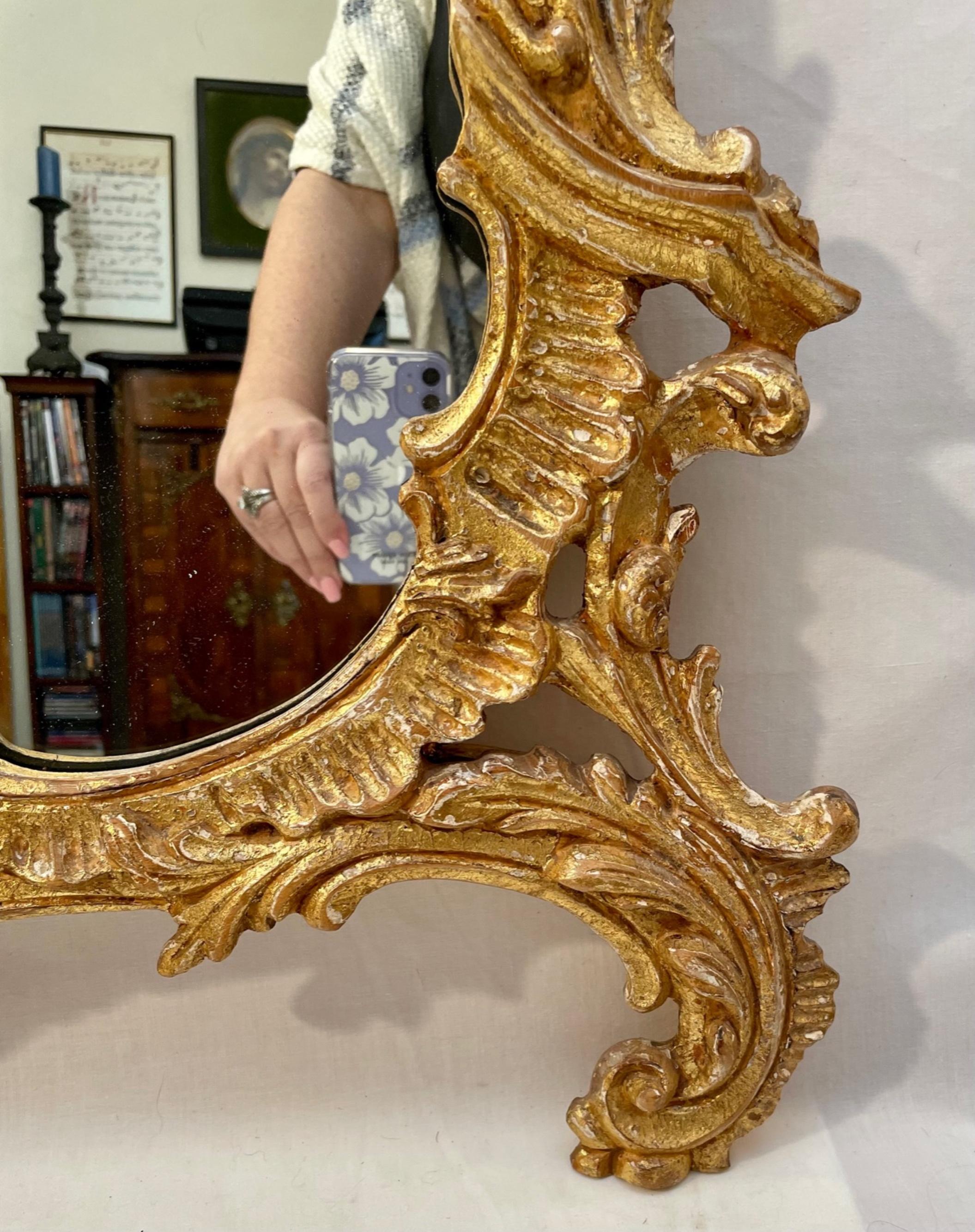 Italian Chippendale Style Carved Chinoiserie Giltwood Mirror
