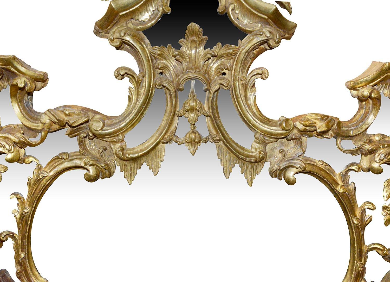 19th Century Chippendale style carved gilt wood pier glass wall mirror, circa 1860 For Sale