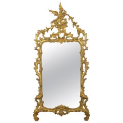Chippendale Style Carved Giltwood Antique Pier Mirror, 19th Century