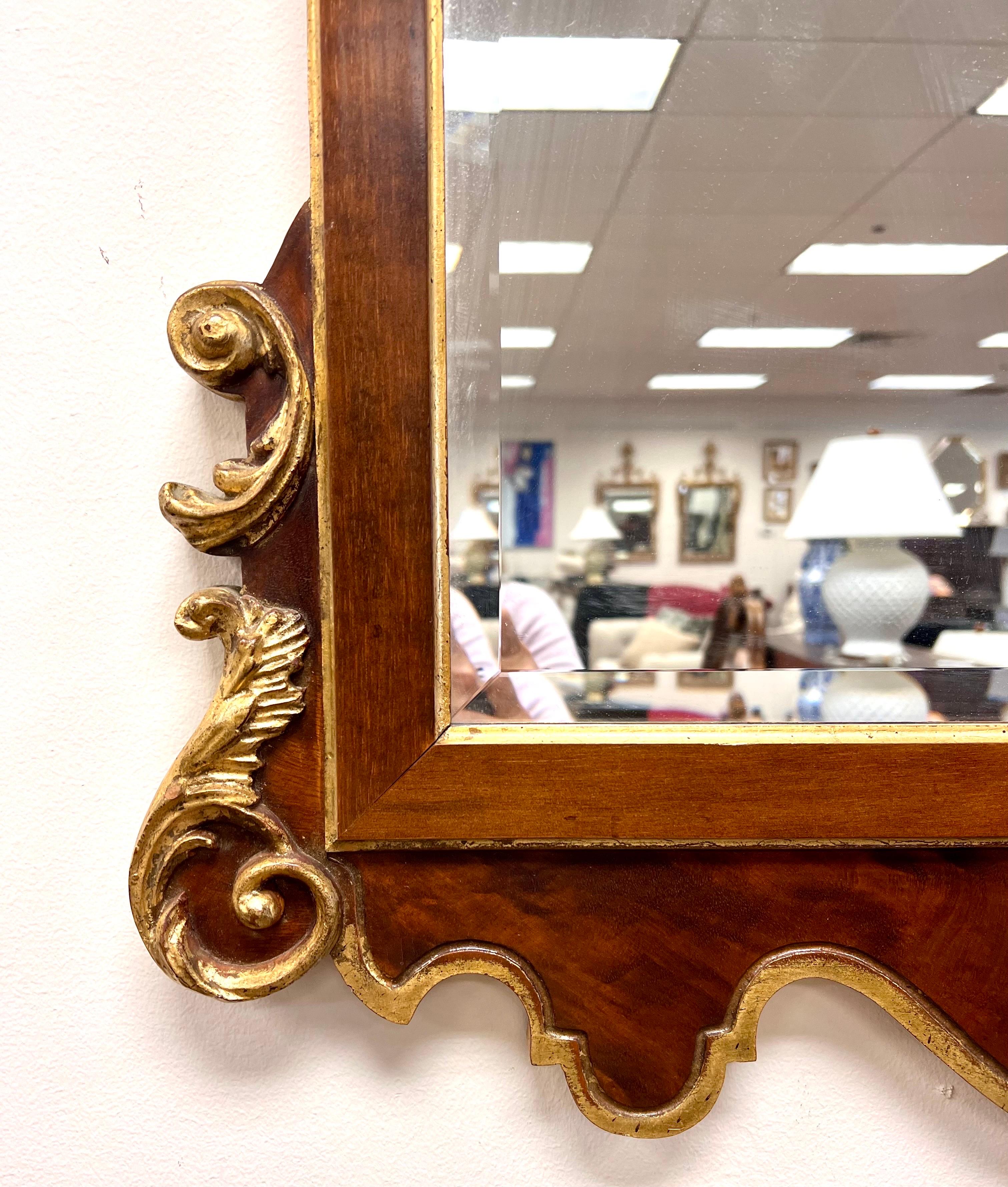 LaBarge Italian Carved Burled Walnut and Giltwood Wall Mirror In Good Condition In West Hartford, CT