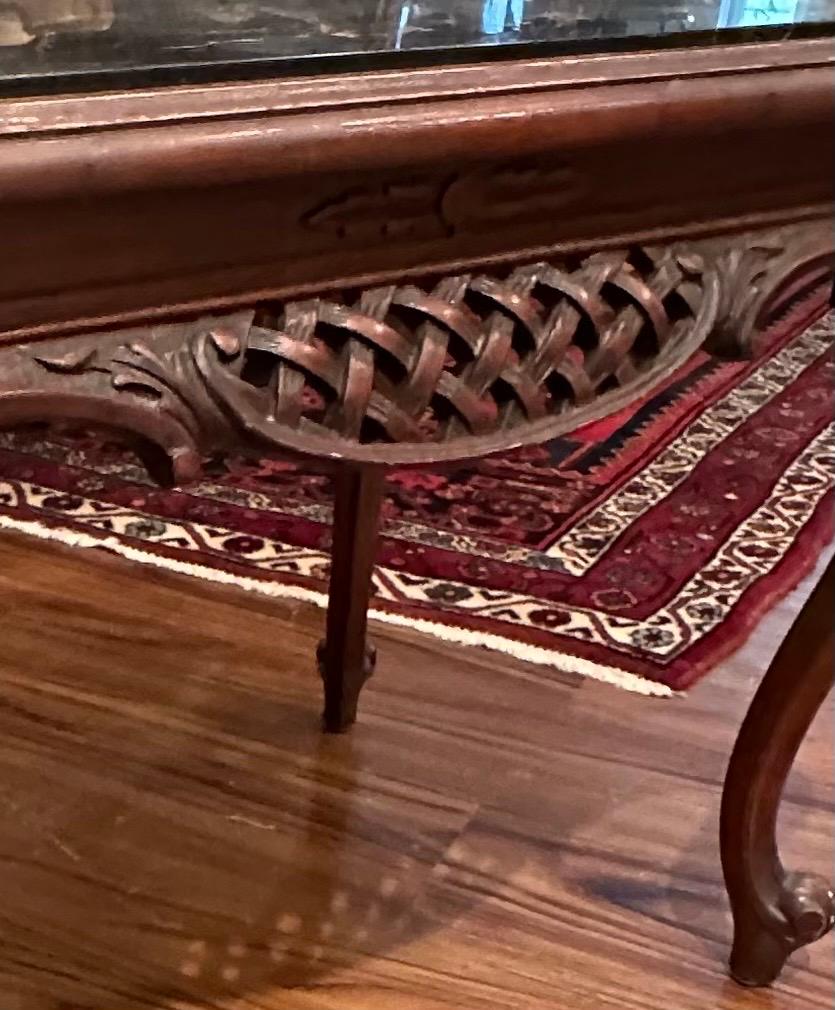 American Chippendale Style Carved Mahogany and Marble Top Coffee Table For Sale
