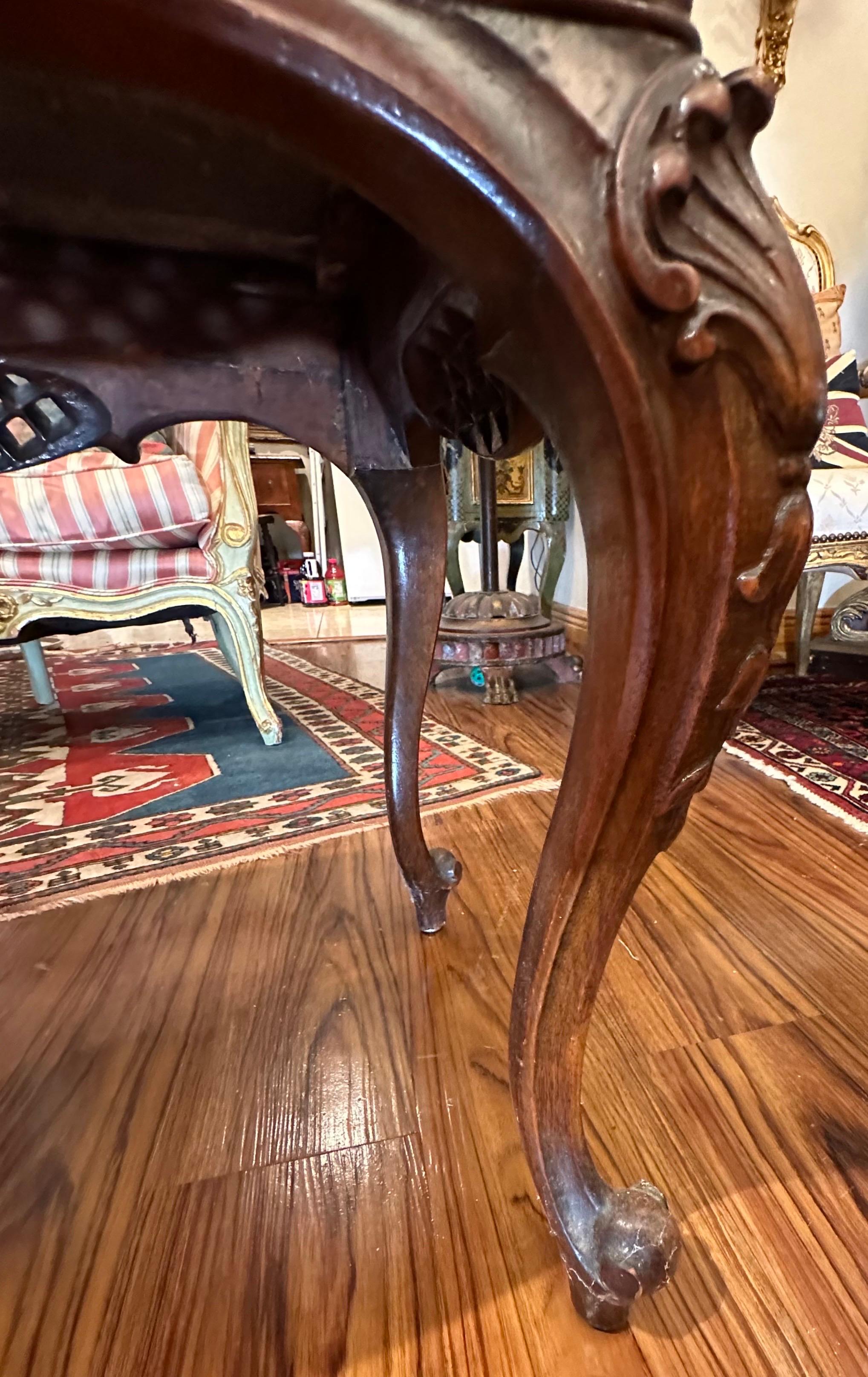 Chippendale Style Carved Mahogany and Marble Top Coffee Table For Sale 1