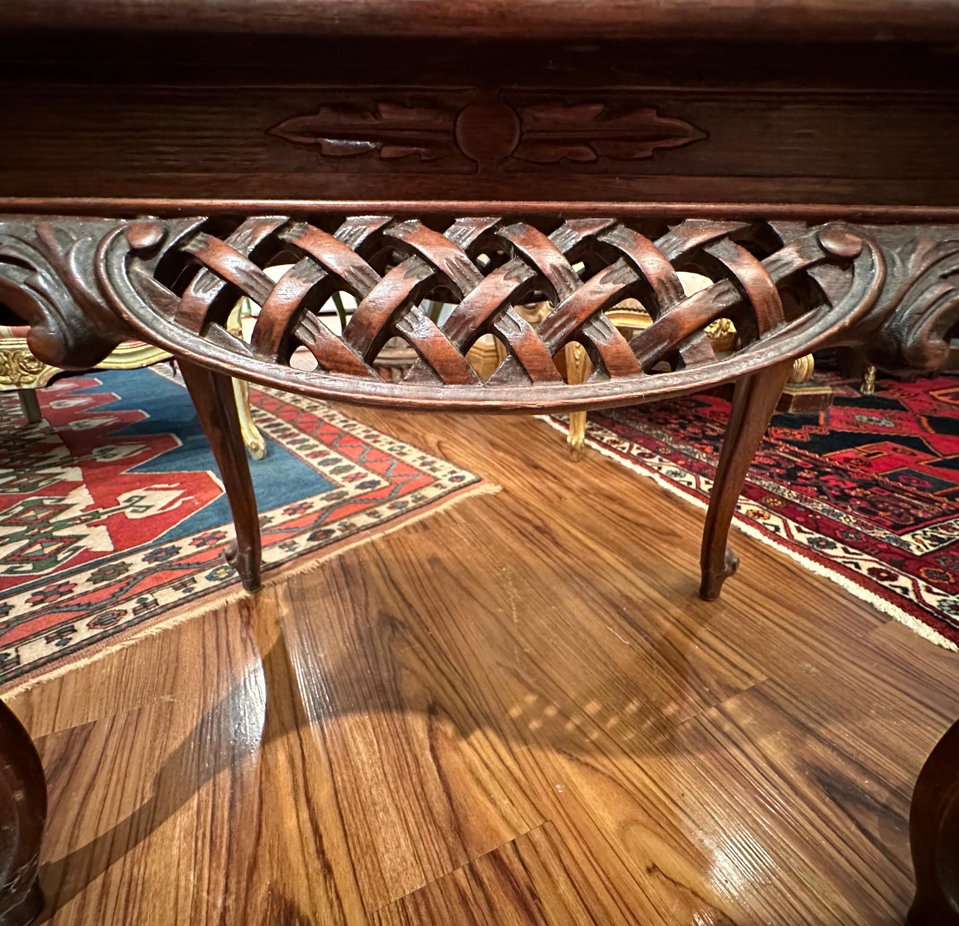 Chippendale Style Carved Mahogany and Marble Top Coffee Table For Sale 3