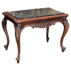 Antique Chippendale Style Carved Mahogany and Marble Top Coffee Table