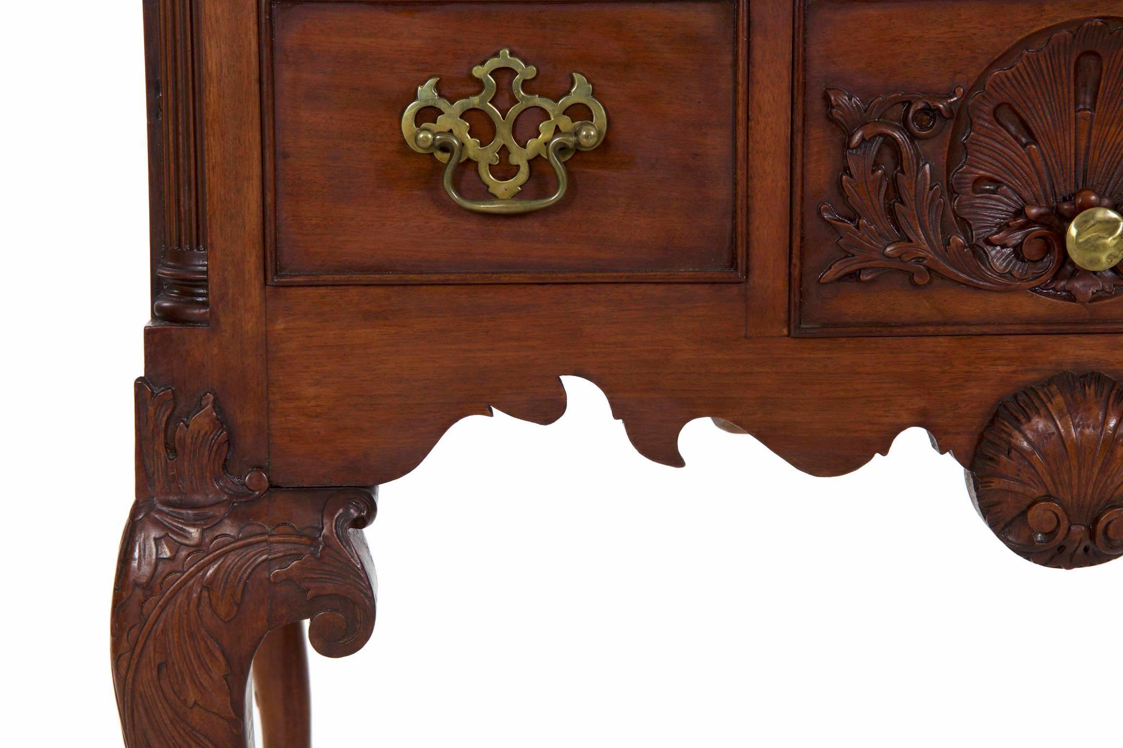 American Chippendale Style Carved Mahogany Antique Lowboy Chest of Drawers, 20th Century