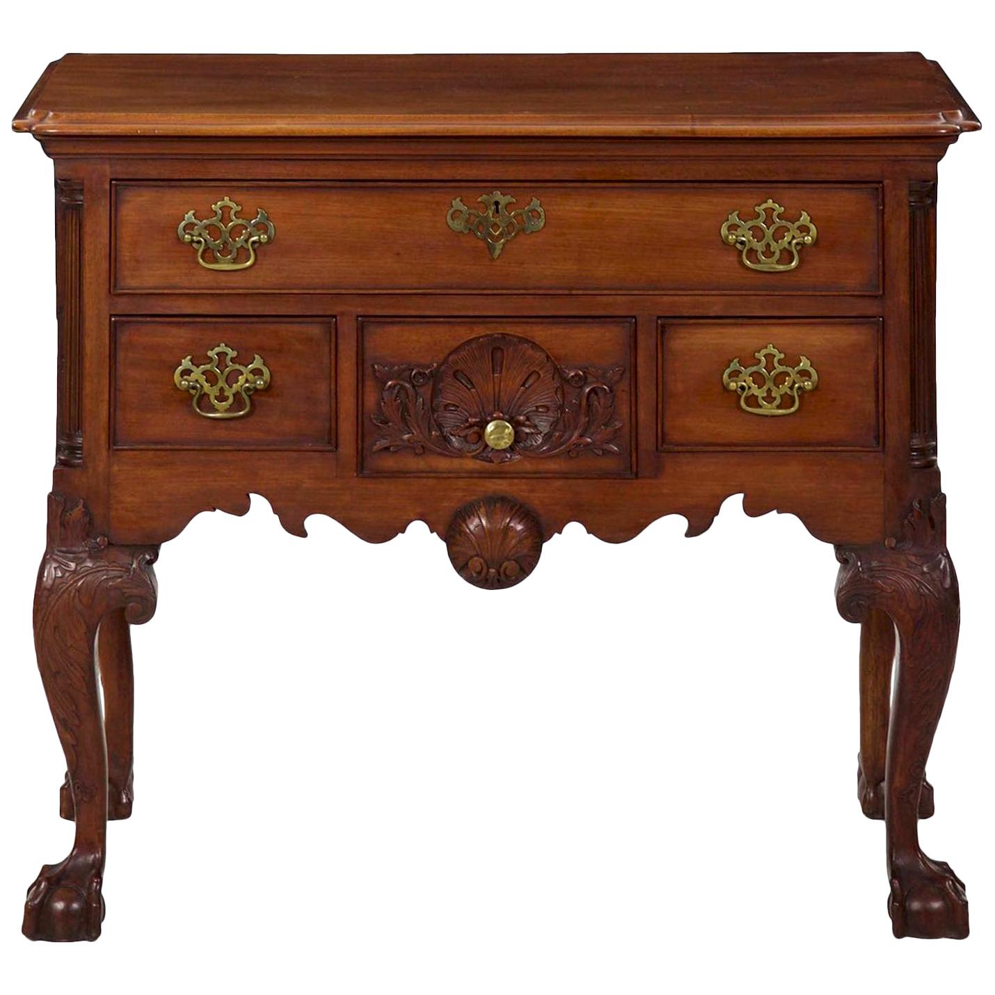 Chippendale Style Carved Mahogany Antique Lowboy Chest of Drawers, 20th Century
