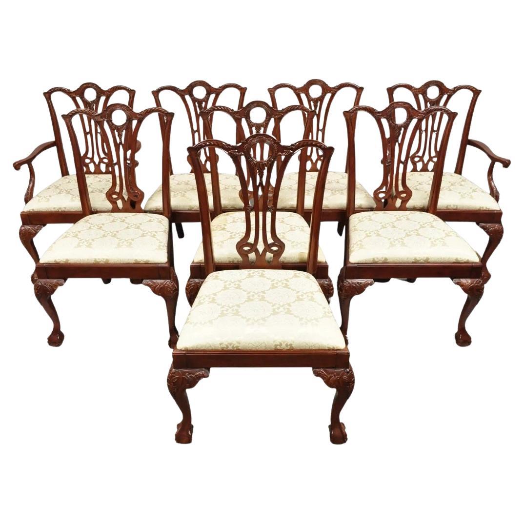Chippendale Style Carved Mahogany Ball and Claw Dining Room Chairs - Set of 8
