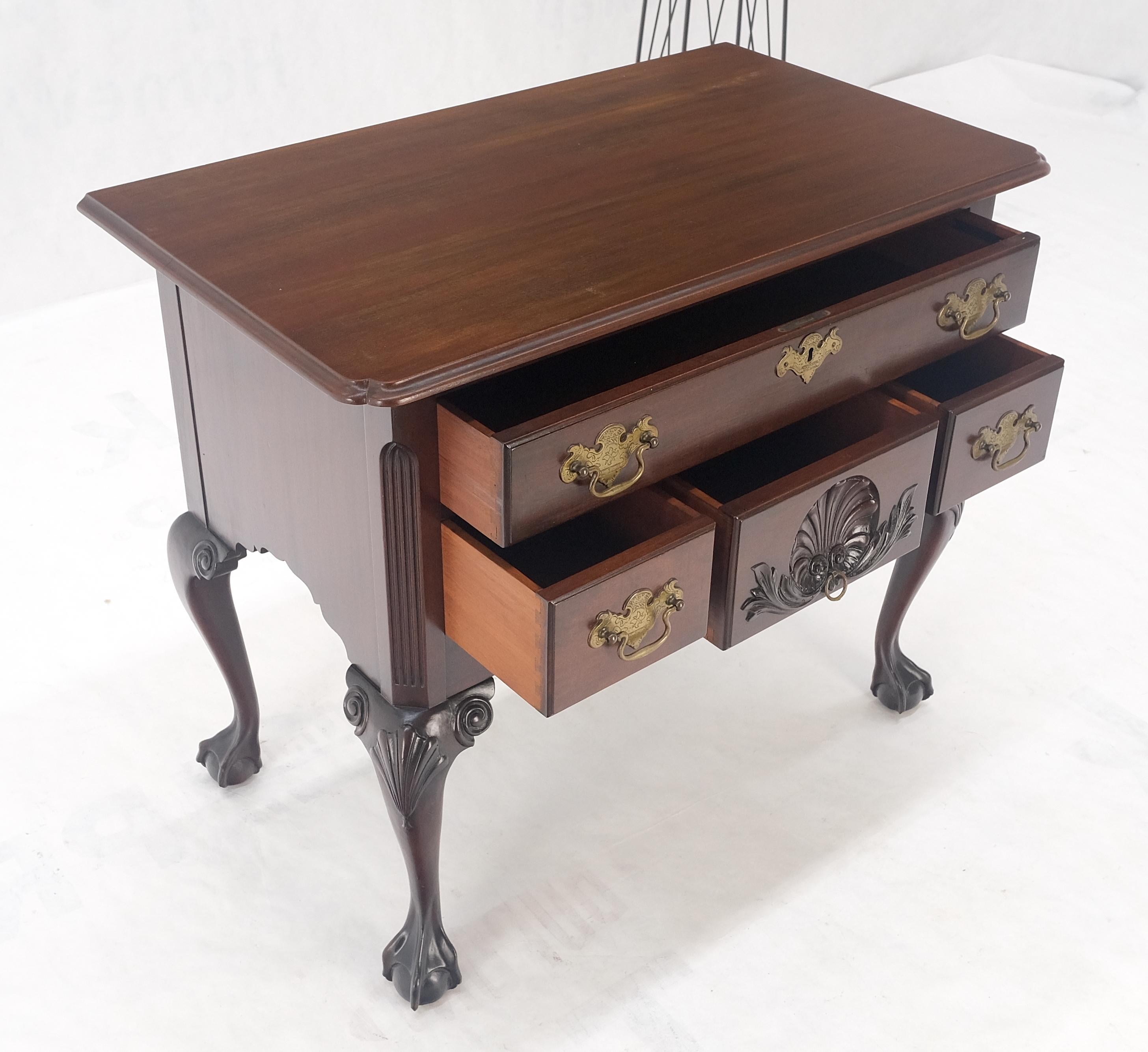 Chippendale Style Carved Mahogany Ball & Claw 4 Drawer Low Boy Dresser CLEAN! For Sale 6