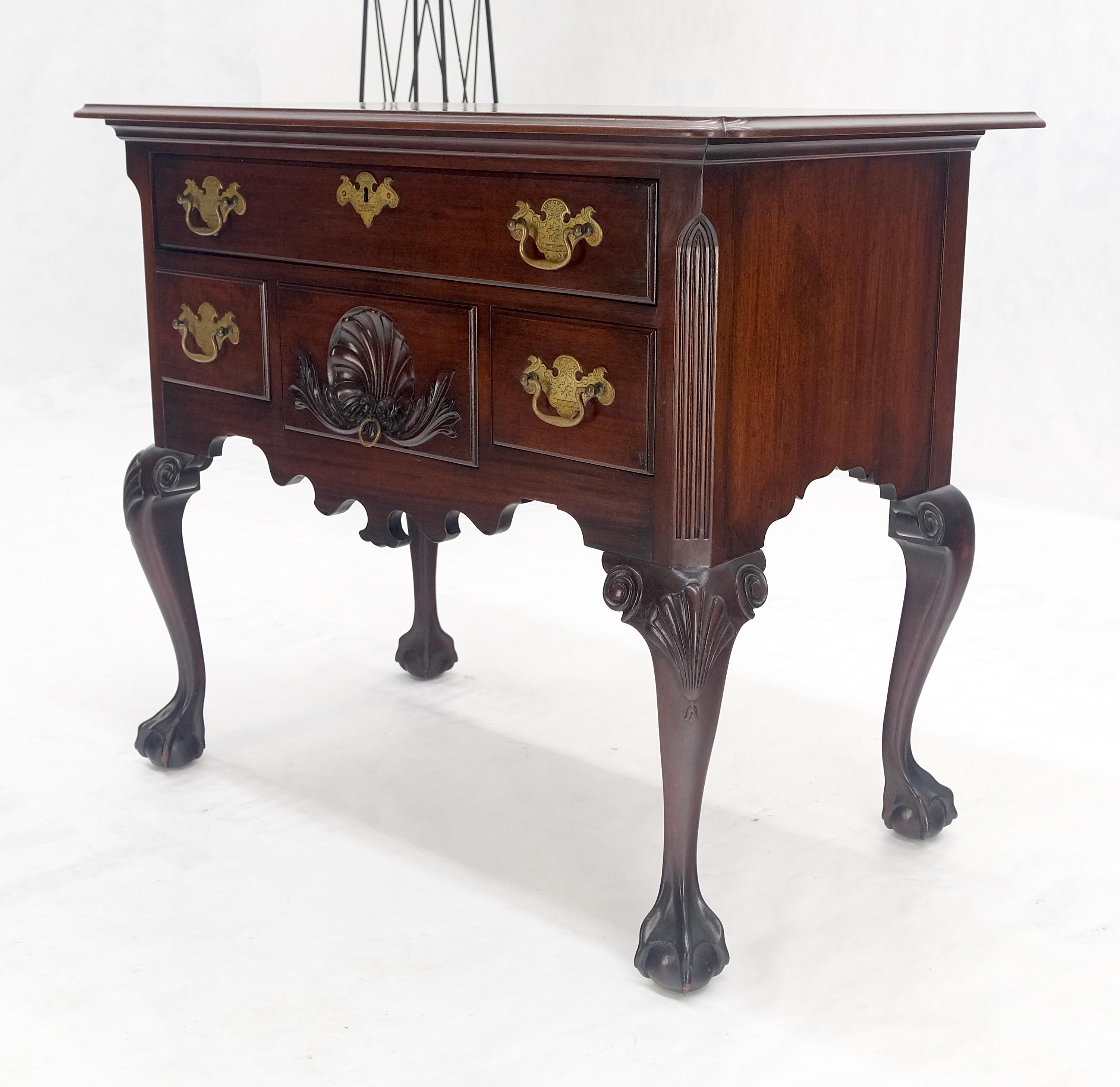 20th Century Chippendale Style Carved Mahogany Ball & Claw 4 Drawer Low Boy Dresser CLEAN! For Sale