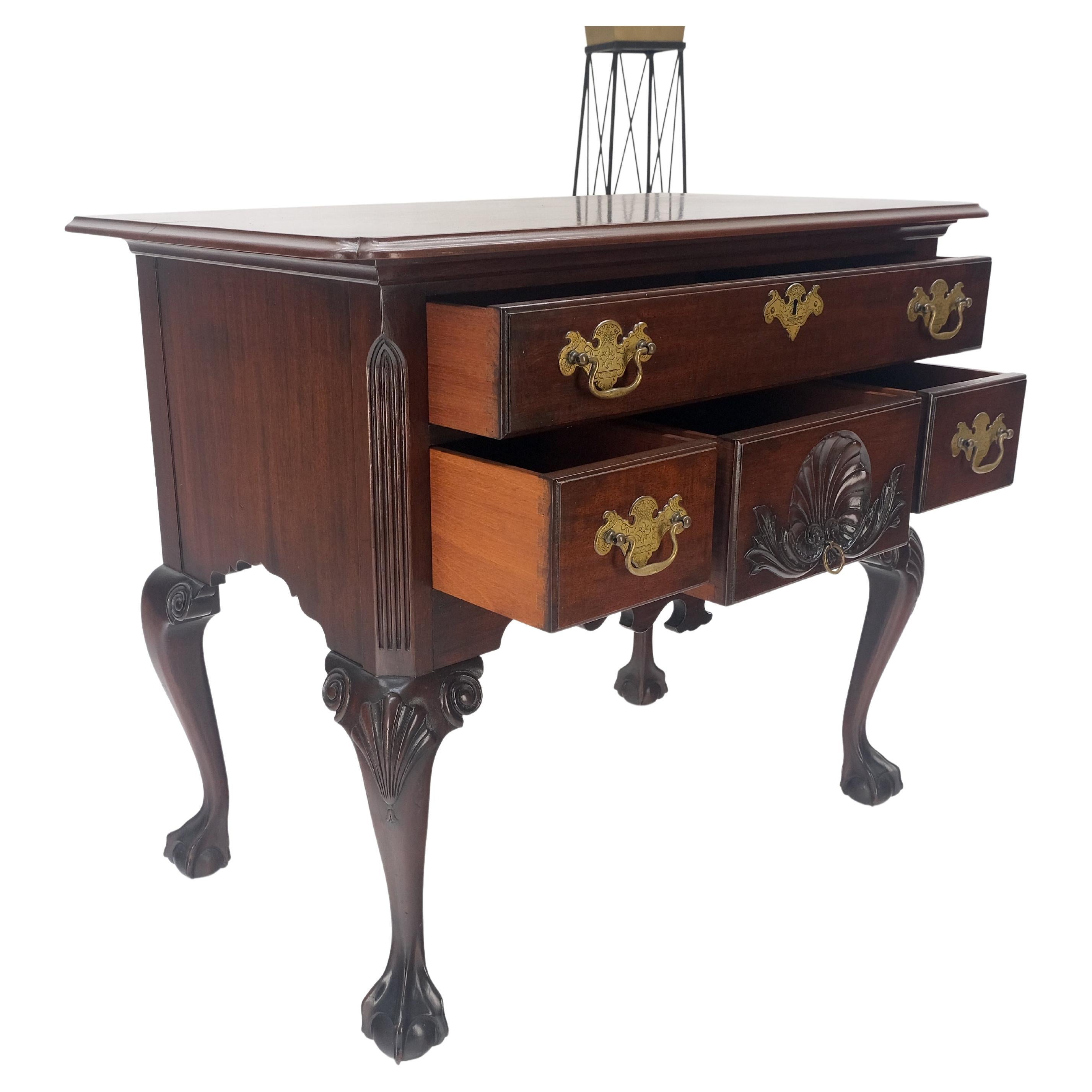 Chippendale Style Carved Mahogany Ball & Claw 4 Drawer Low Boy Dresser CLEAN! For Sale