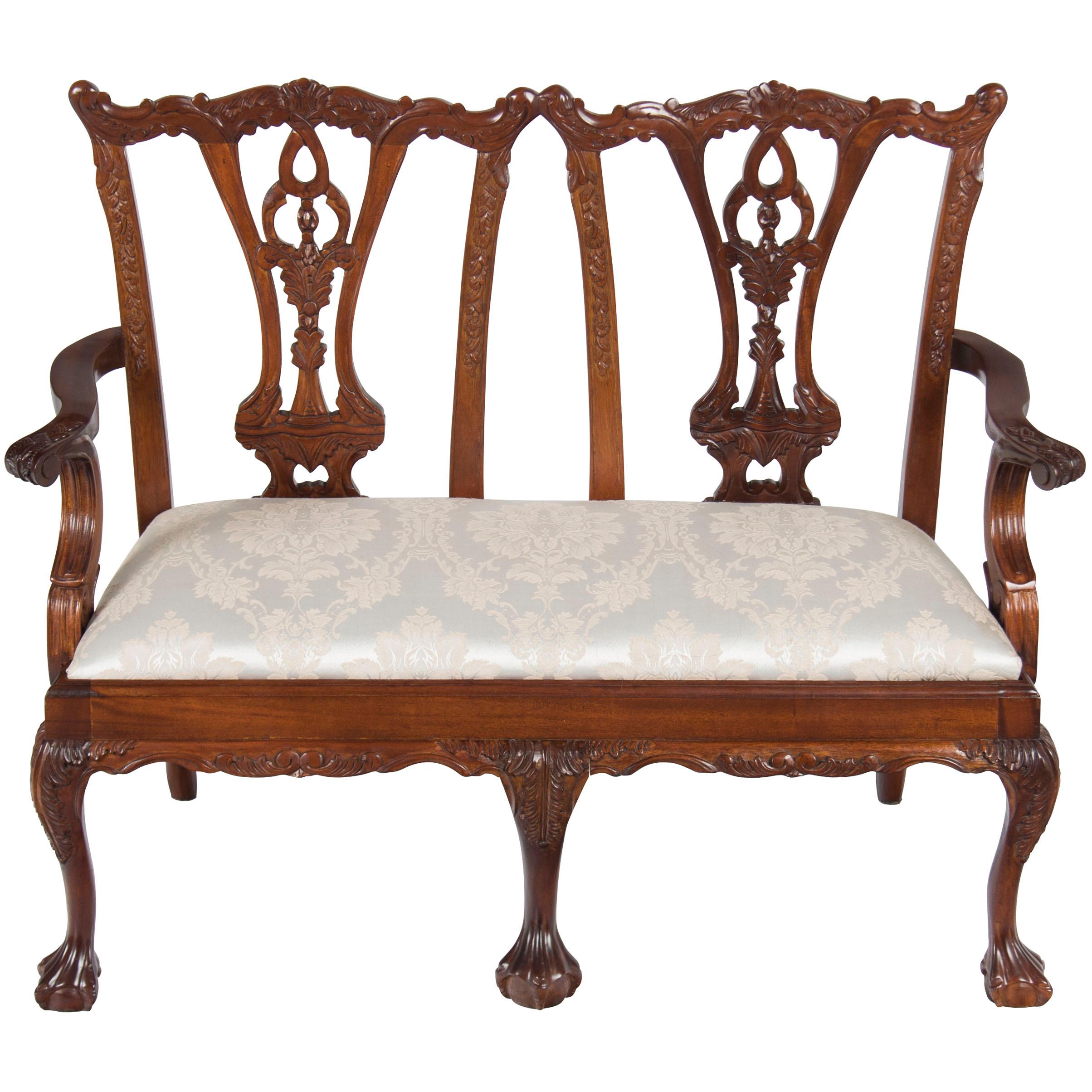 Chippendale Style Carved Mahogany Child's Size Bench For Sale