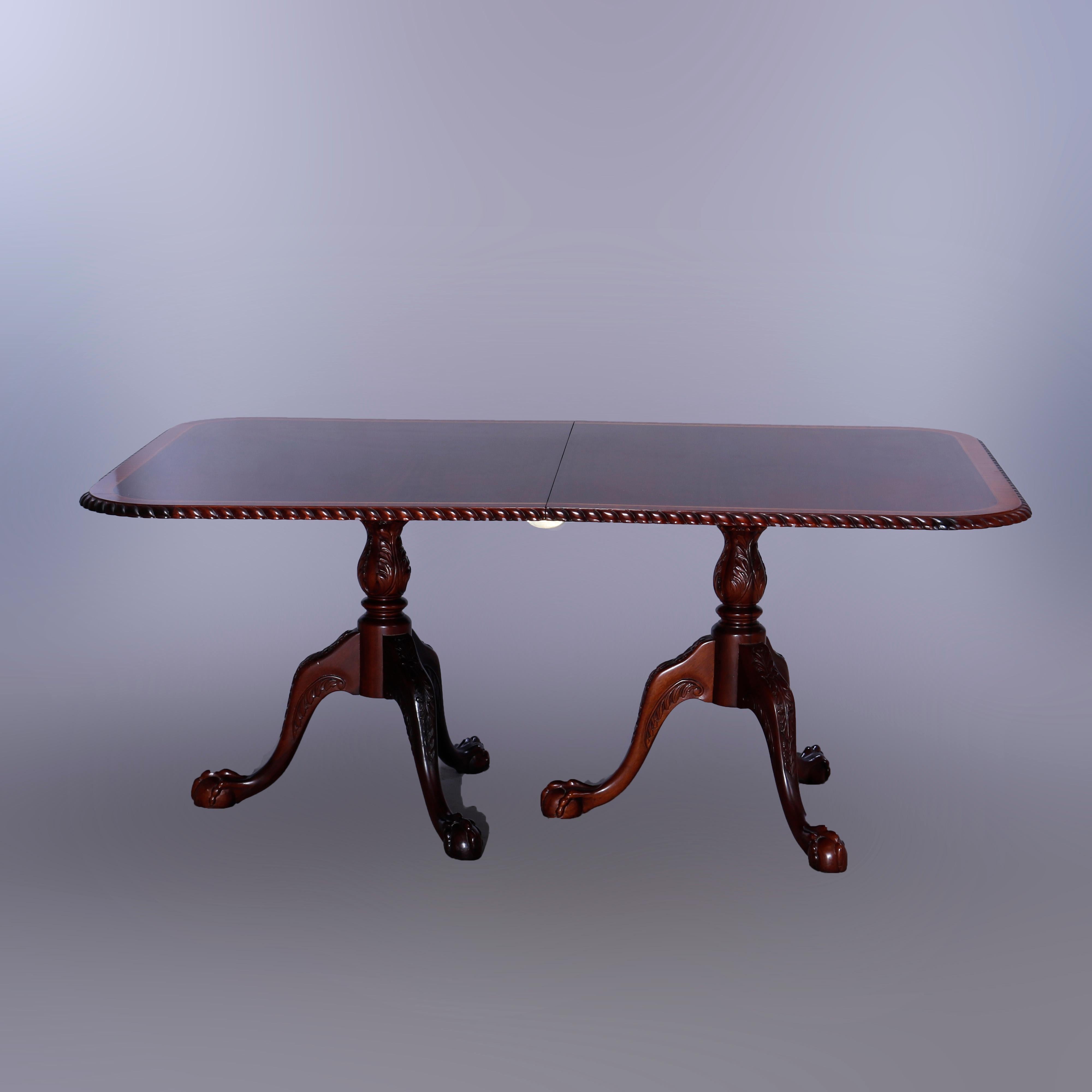 Chippendale Style Carved Mahogany Double Pedestal Dining Table, 20th C In Good Condition In Big Flats, NY