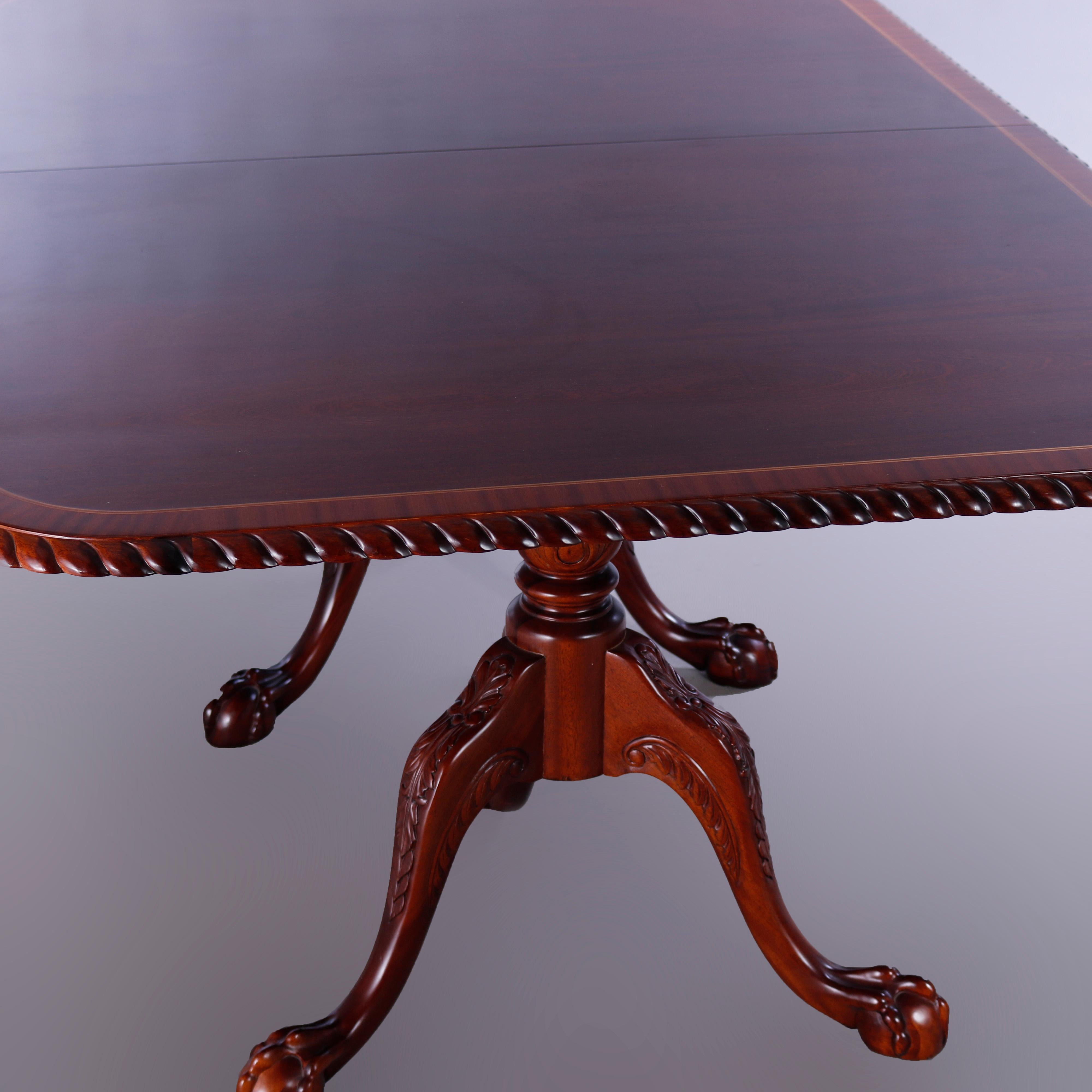 20th Century Chippendale Style Carved Mahogany Double Pedestal Dining Table, 20th C