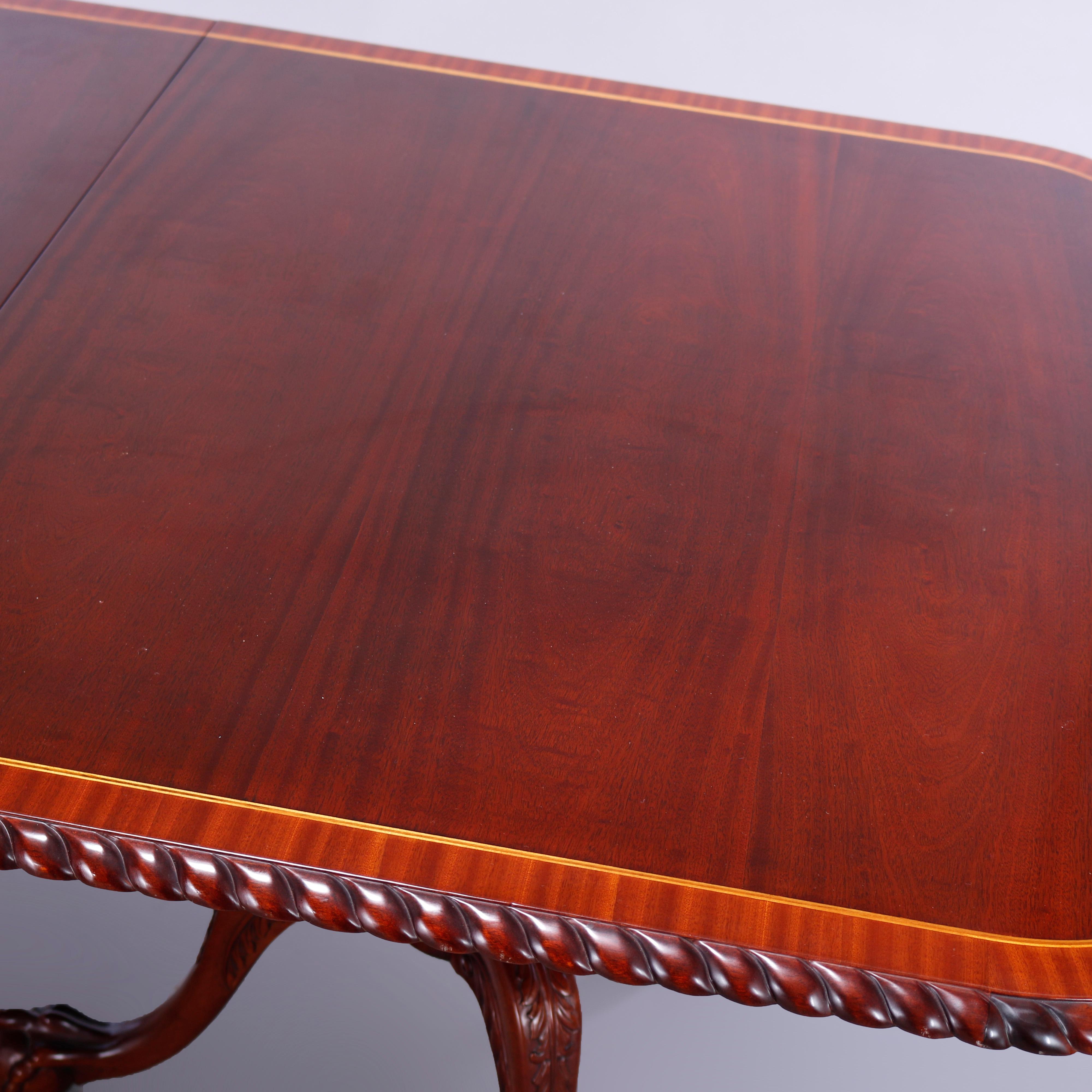 Chippendale Style Carved Mahogany Double Pedestal Dining Table, 20th C 1