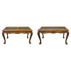 Chippendale Style Carved Mahogany Glass Top Console Table w Ball Claw Feet