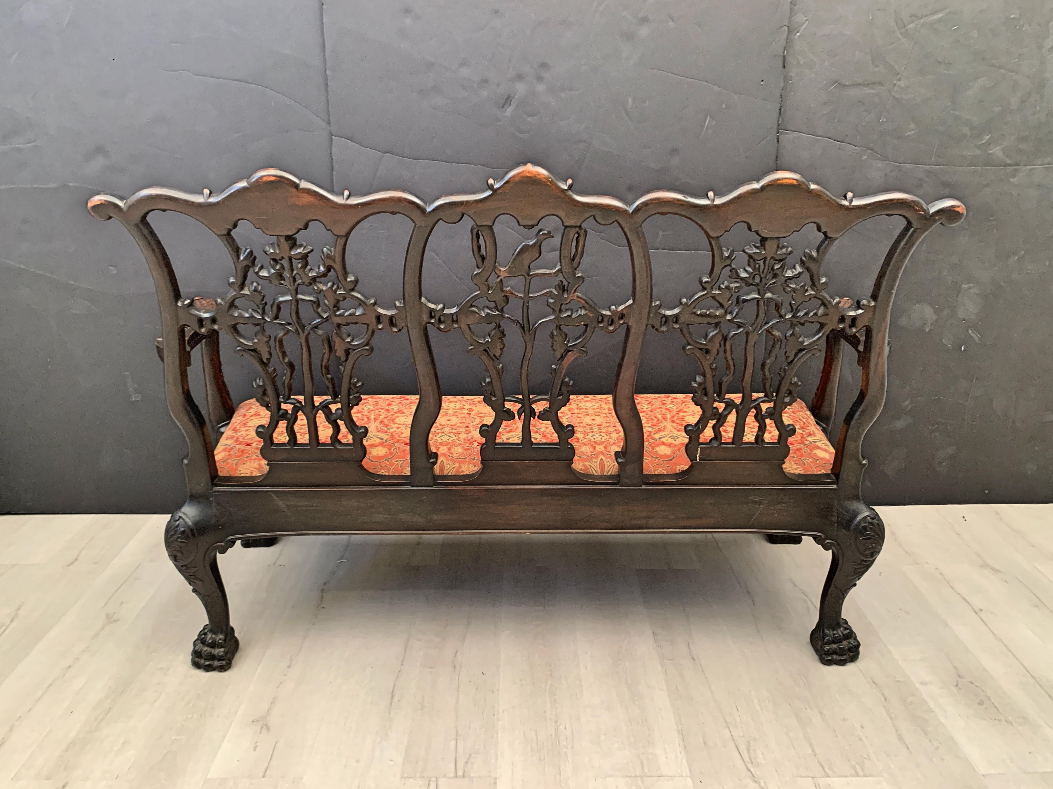 Chippendale Style Carved Mahogany Triple Back Settee, 19th Century, England 4