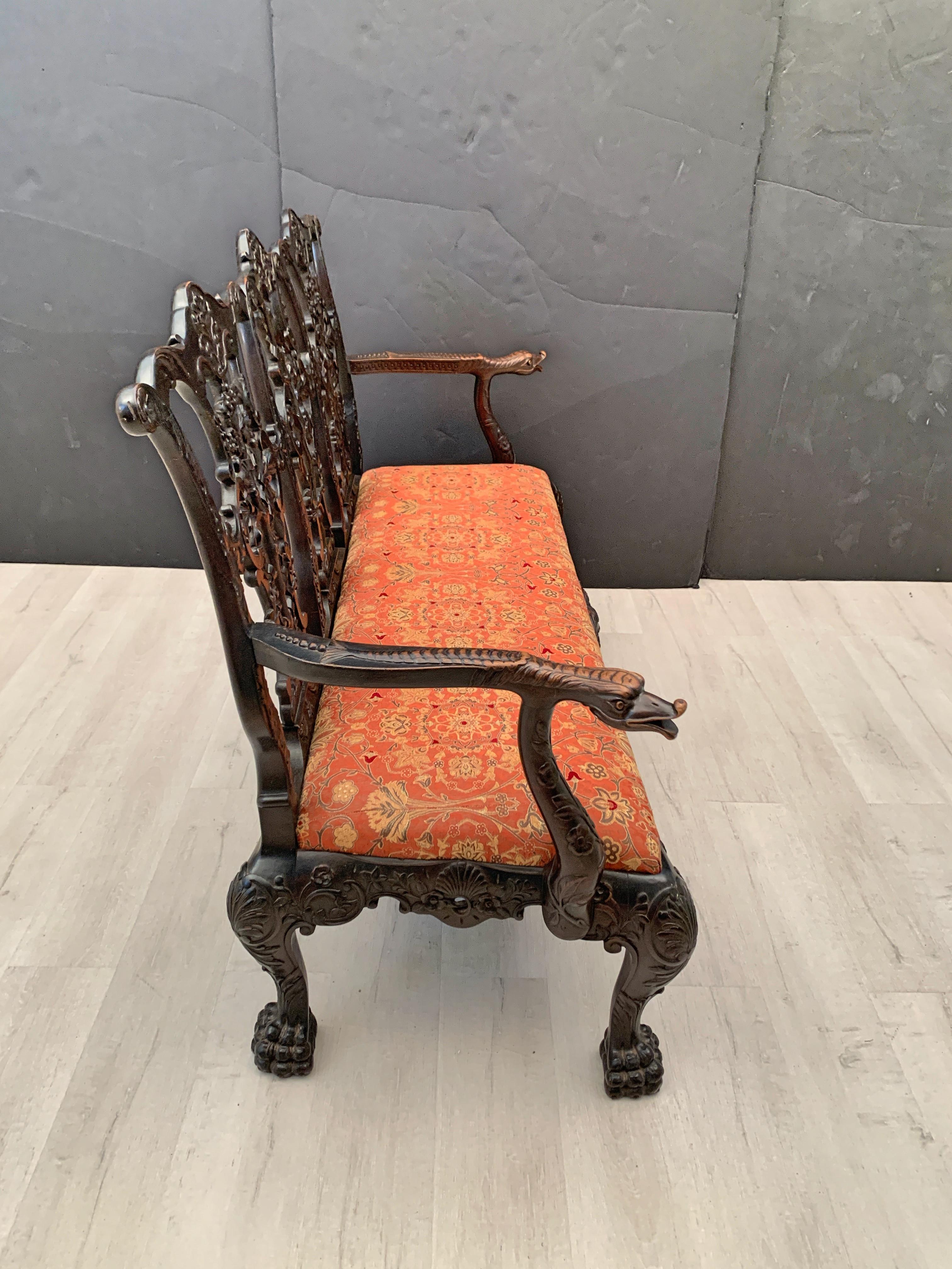 Chippendale Style Carved Mahogany Triple Back Settee, 19th Century, England 5