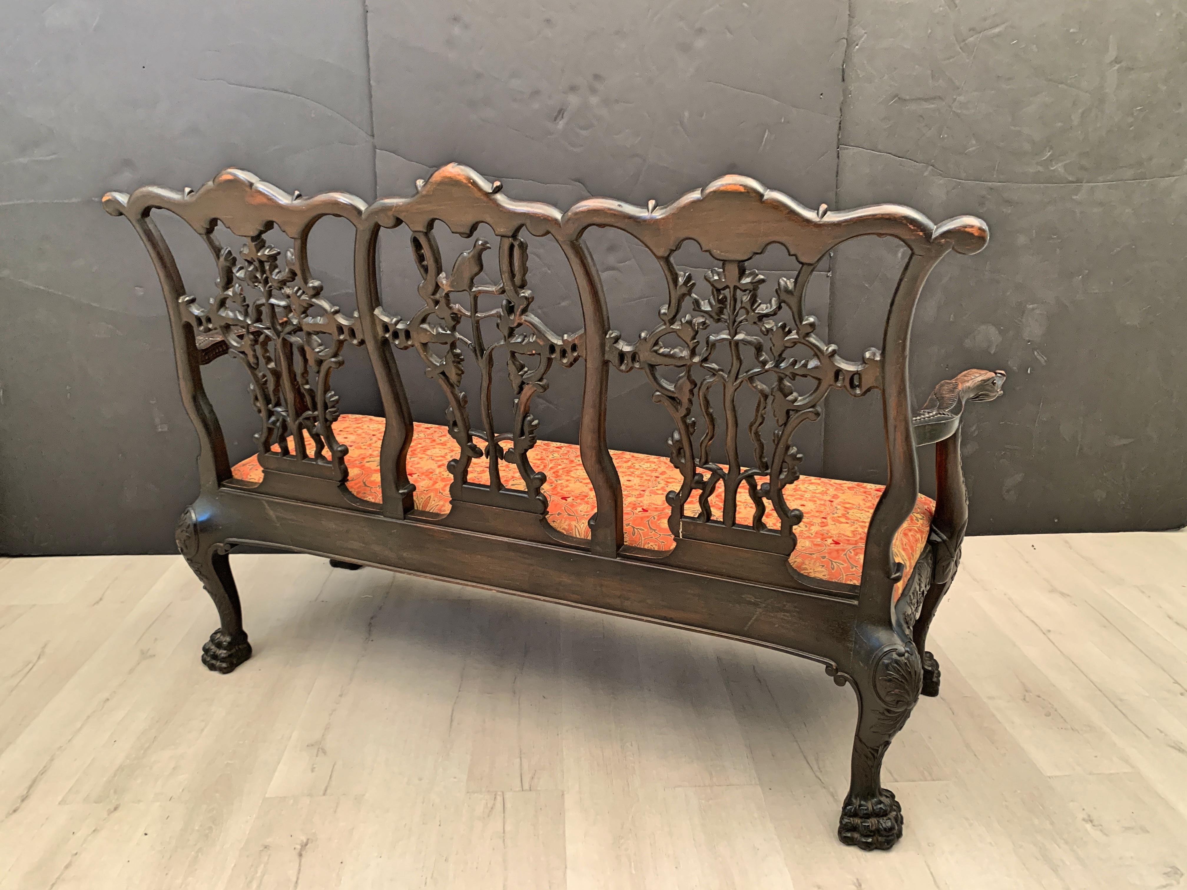 Chippendale Style Carved Mahogany Triple Back Settee, 19th Century, England 6