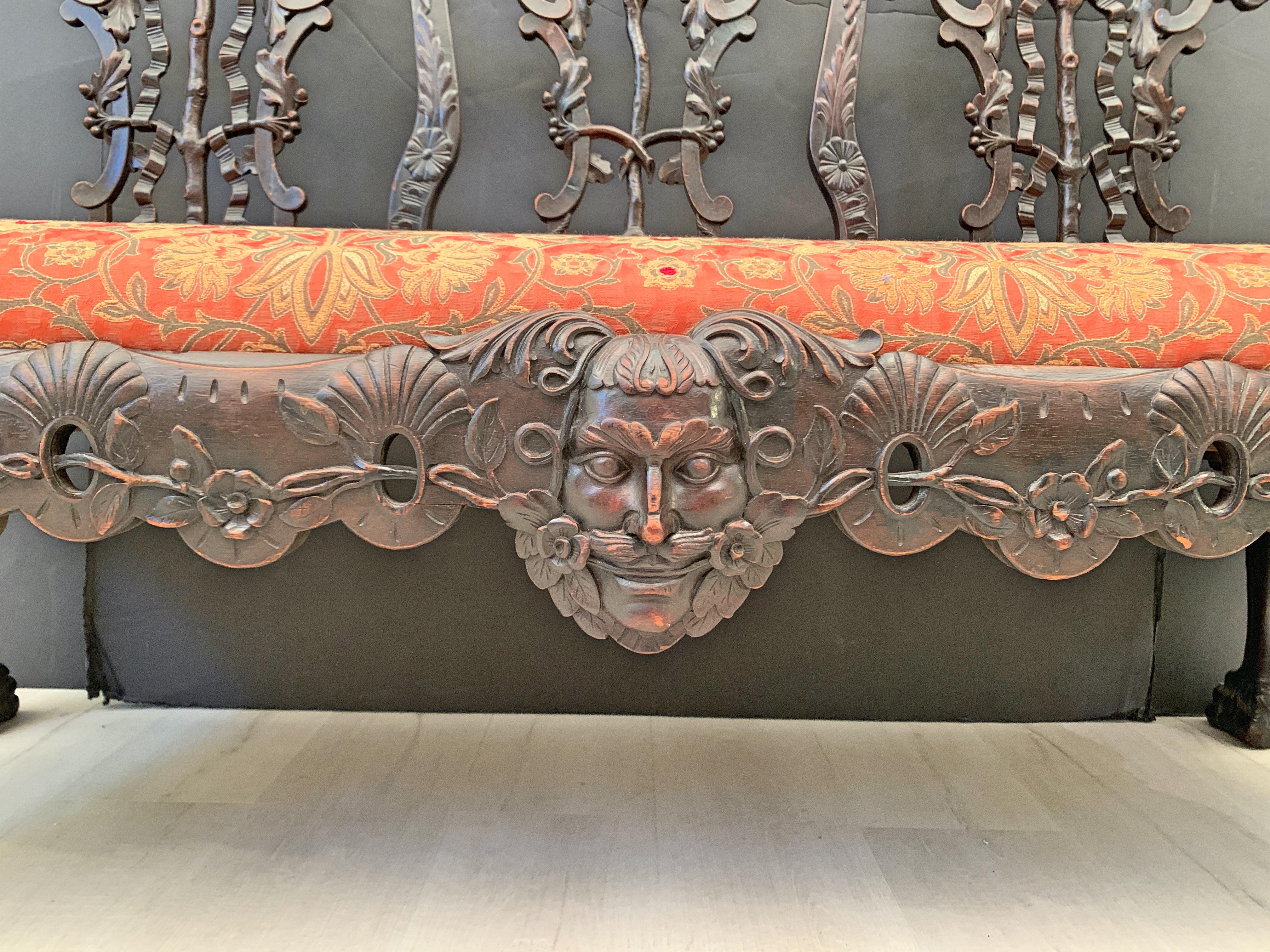 Chippendale Style Carved Mahogany Triple Back Settee, 19th Century, England In Good Condition In Austin, TX