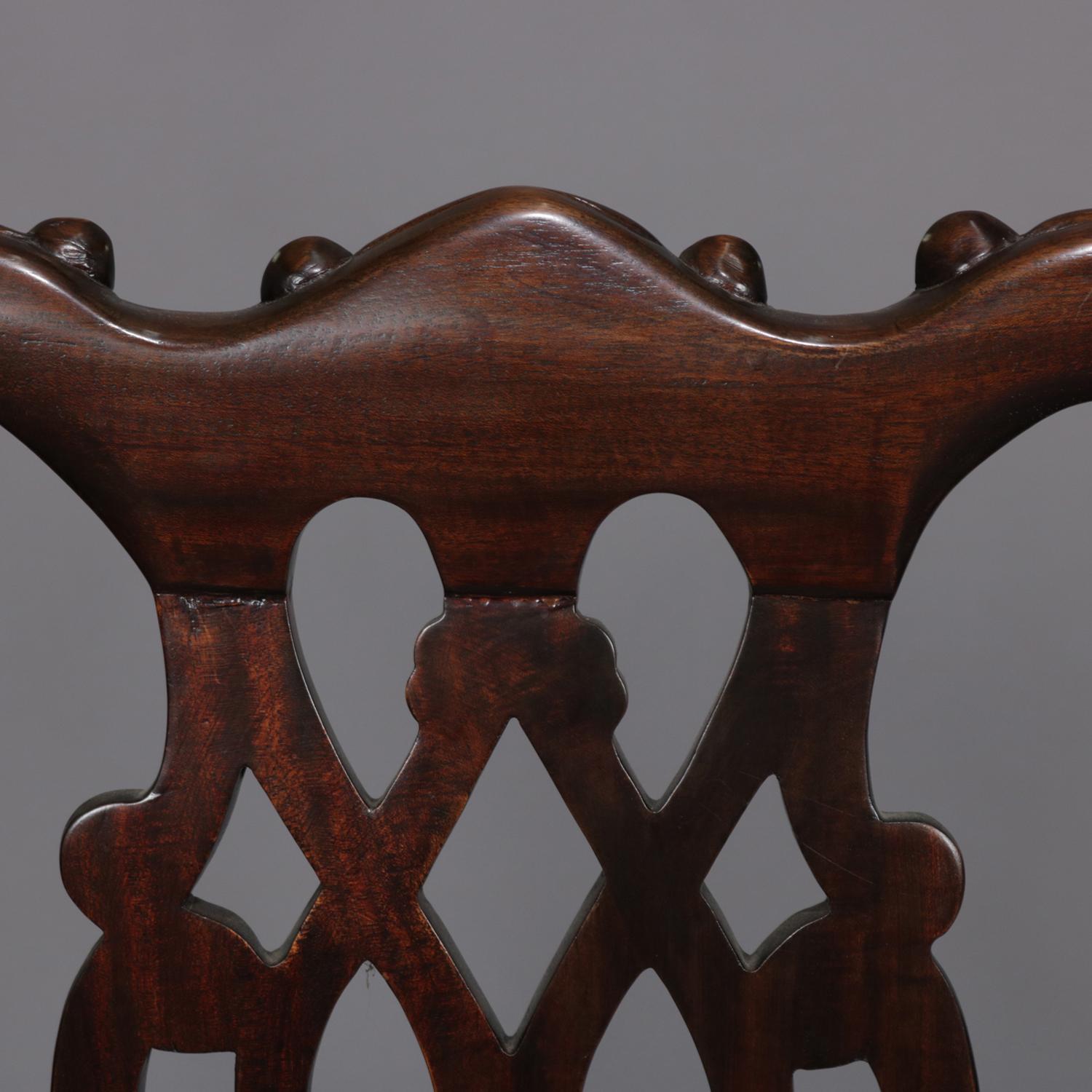 Chippendale Style Carved Mahogany Upholstered Double Chair Settee, 20th Century 2