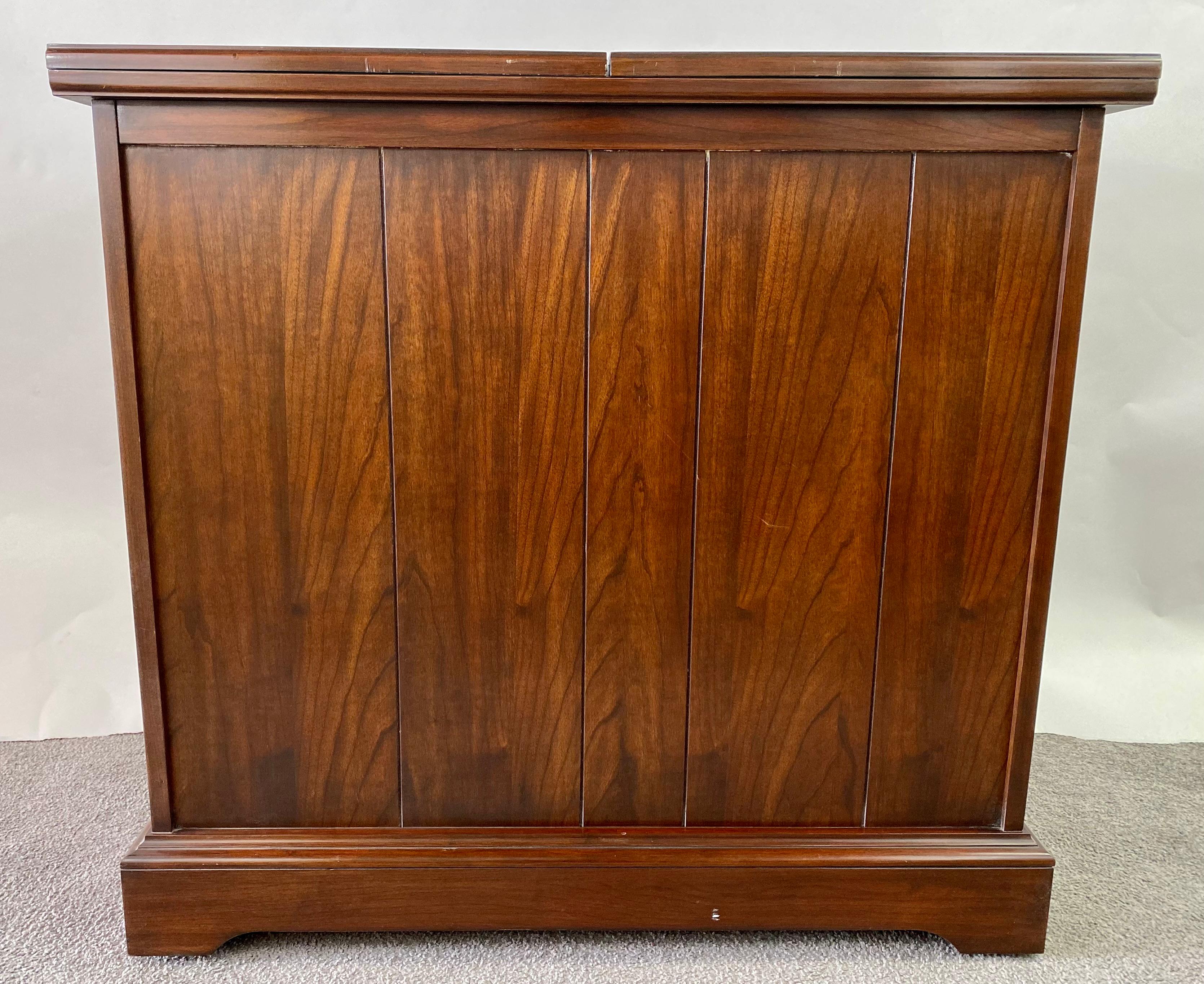 Brass Chippendale Style Cherry Wood Folding Cabinet or Serving Bar by Harden