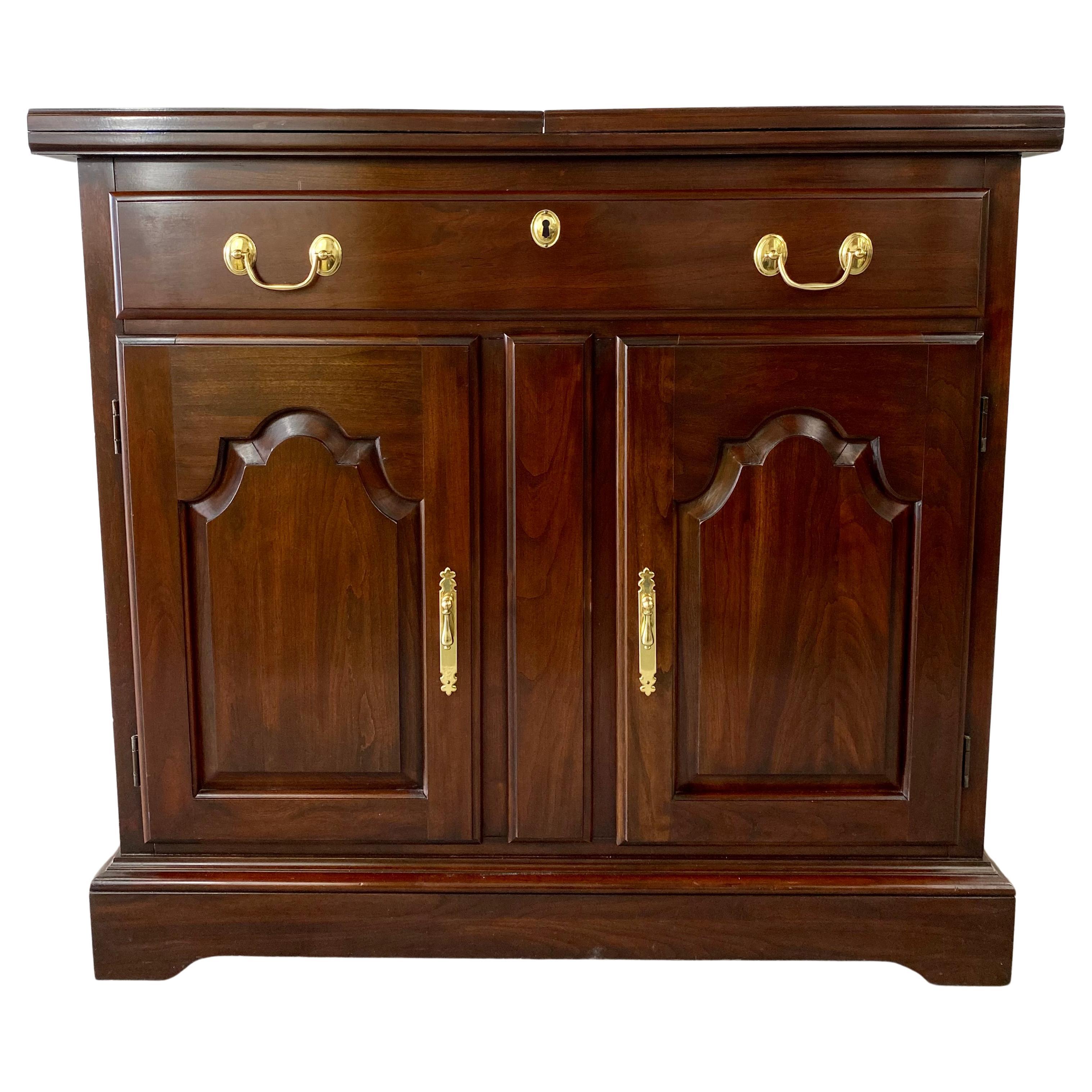 Chippendale Style Cherry Wood Folding Cabinet or Serving Bar by Harden  For Sale