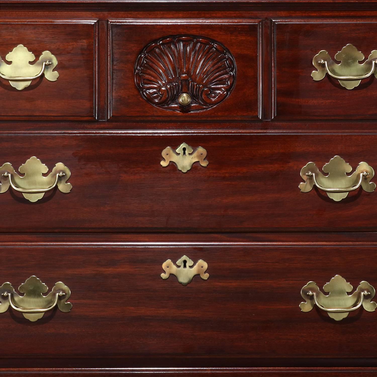 Bronze Chippendale Style Chest-on-Chest Mahogany Highboy by Henkel Harris, 20th Century