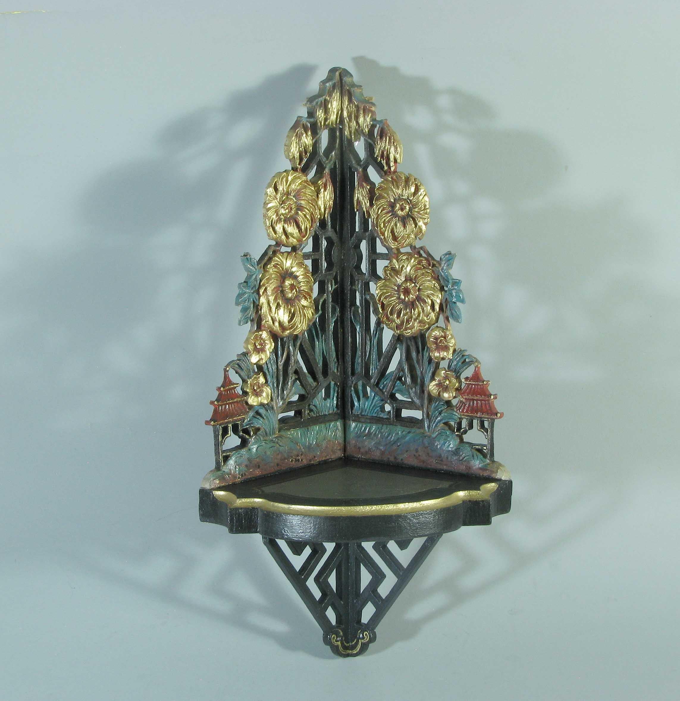 Chinese Chippendale Chippendale Style Chinoiserie Composition & Hanging Corner Shelf or Bracket For Sale