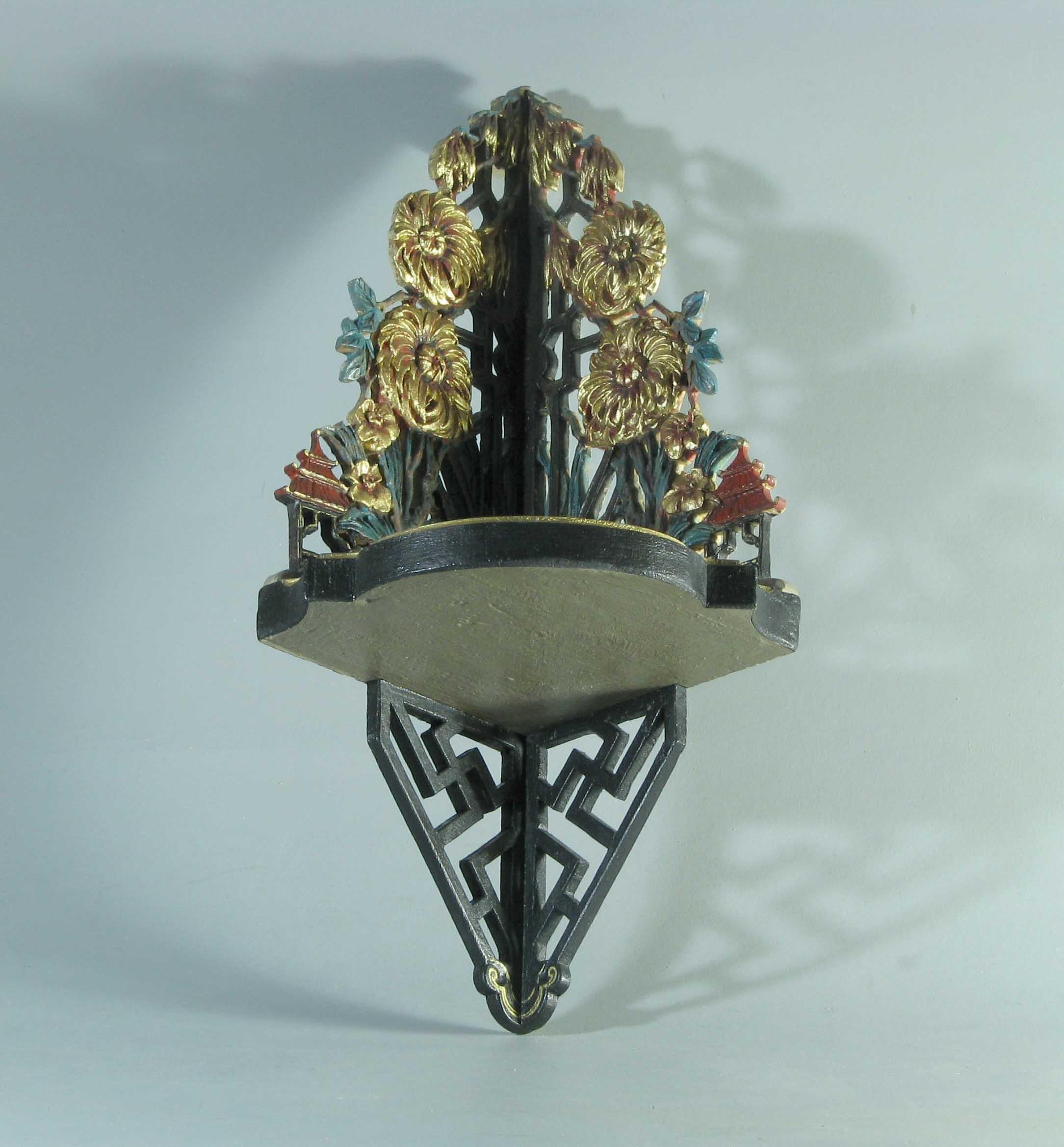 Chinese Chippendale Style Chinoiserie Composition & Hanging Corner Shelf or Bracket For Sale