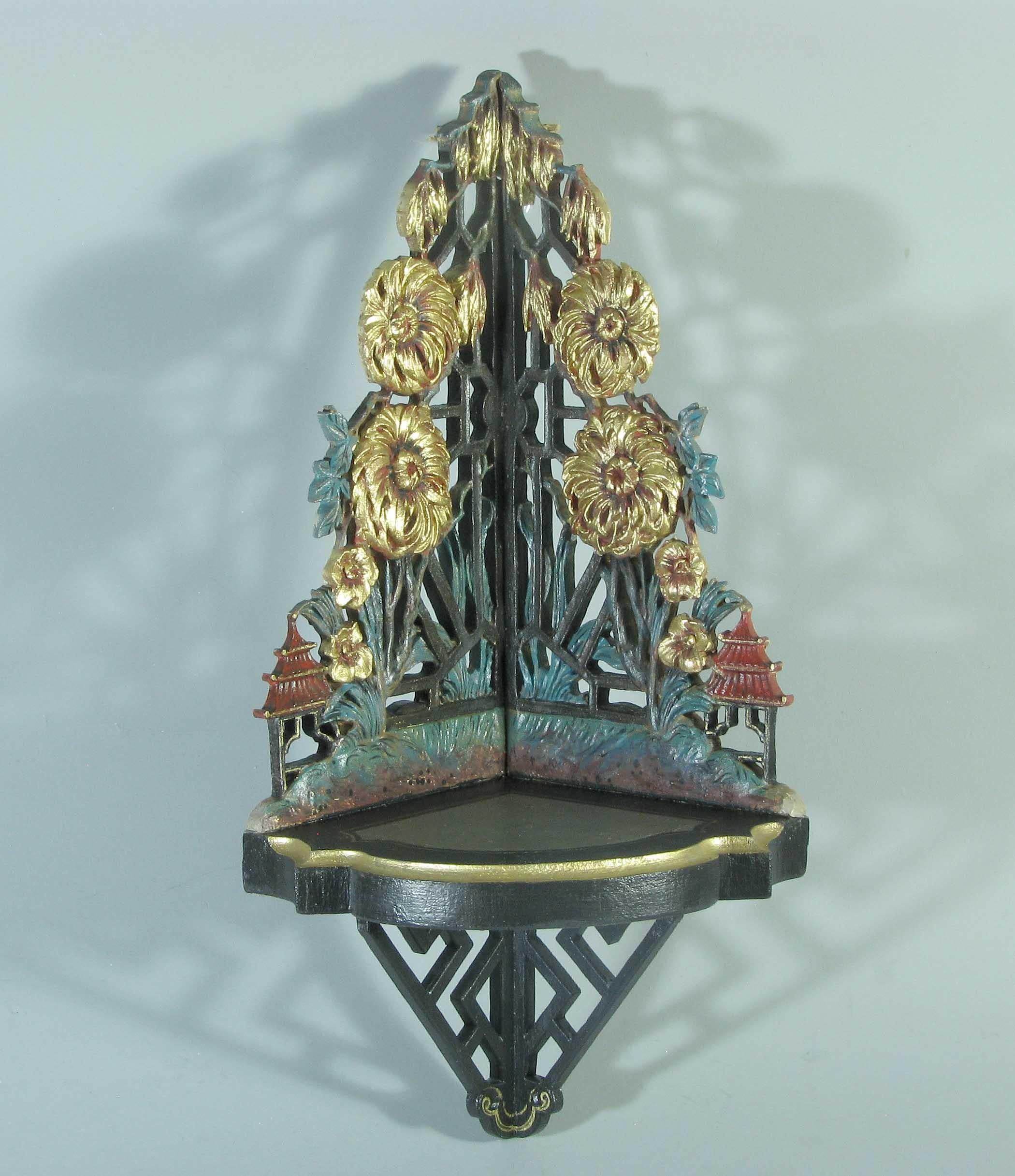 Chippendale Style Chinoiserie Composition & Hanging Corner Shelf or Bracket For Sale 2
