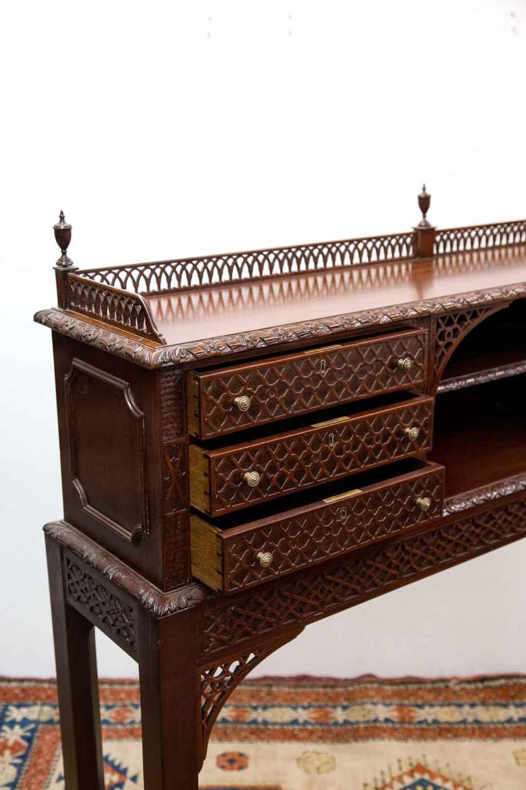 Brass Chippendale Style Console Table