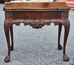 Chippendale Style Crotch Mahogany Fold Top Games Table Console Table