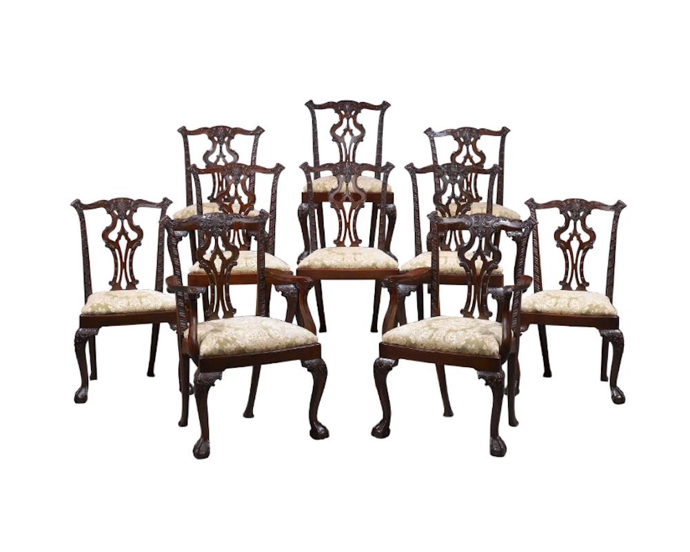 English Chippendale Style Dining Chairs Set For Sale