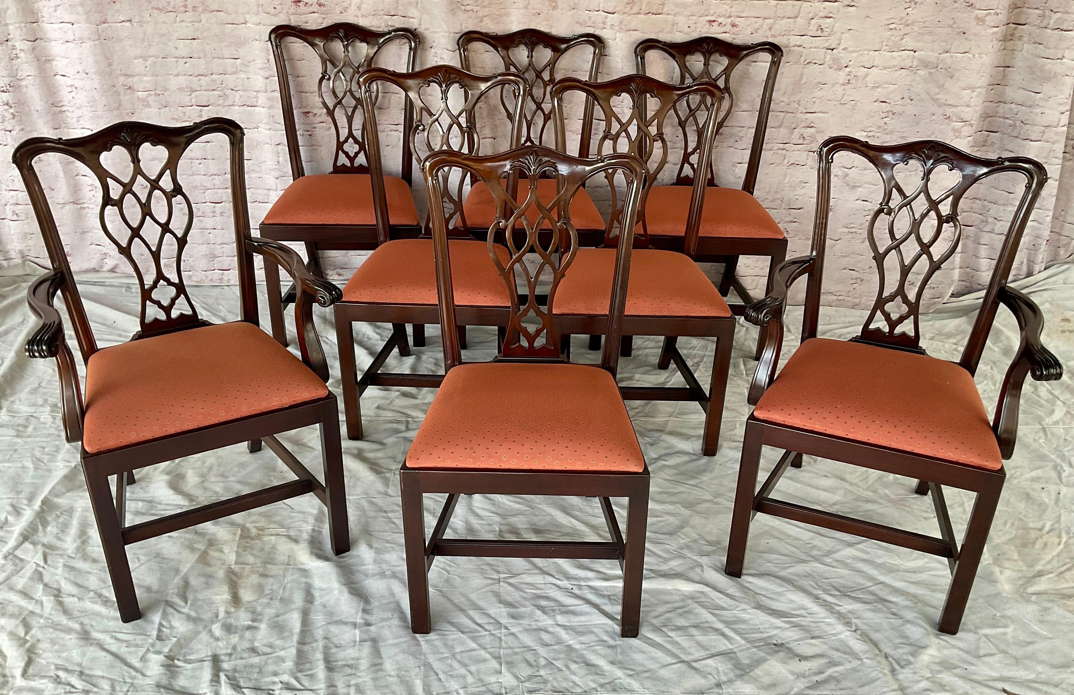 English Chippendale Style Dining Chairs, Set of Eight For Sale