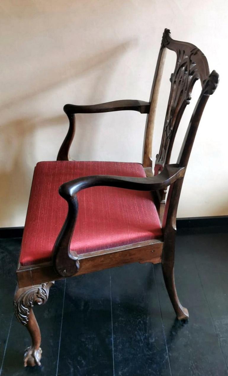 Hand-Carved Chippendale Style English Chair 