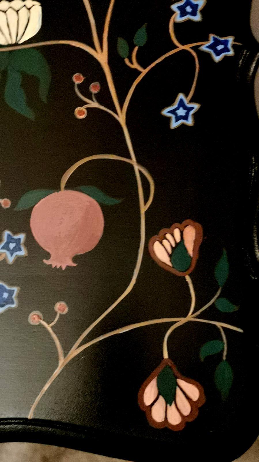 Chippendale Style English Ebonized Wood Tea Table With Painted Top For Sale 9