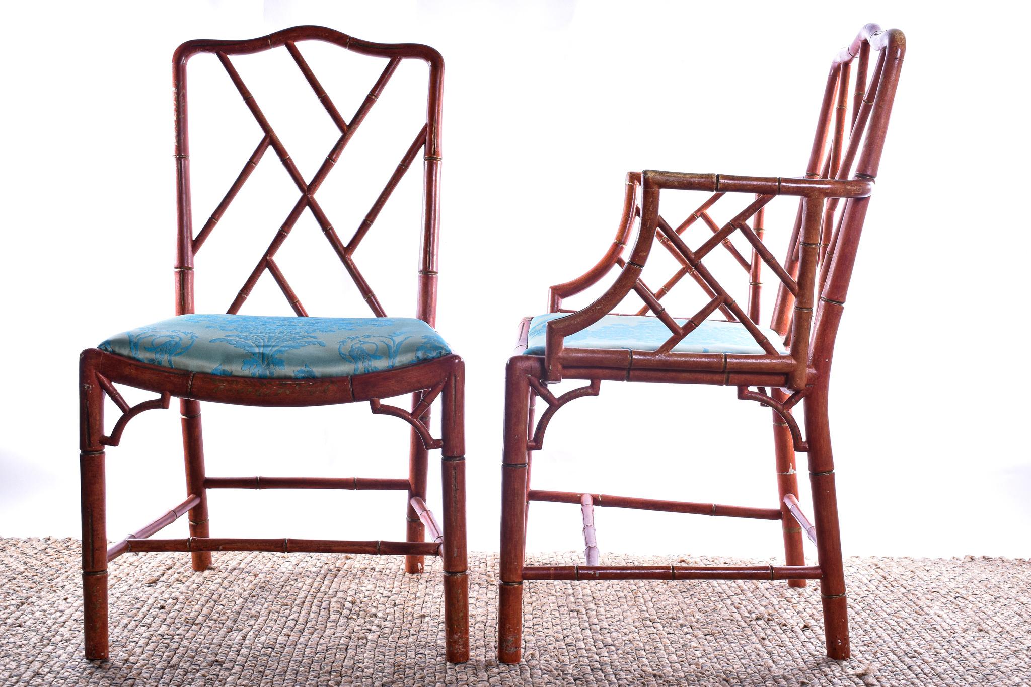 British Chippendale Style Faux Bamboo Chairs