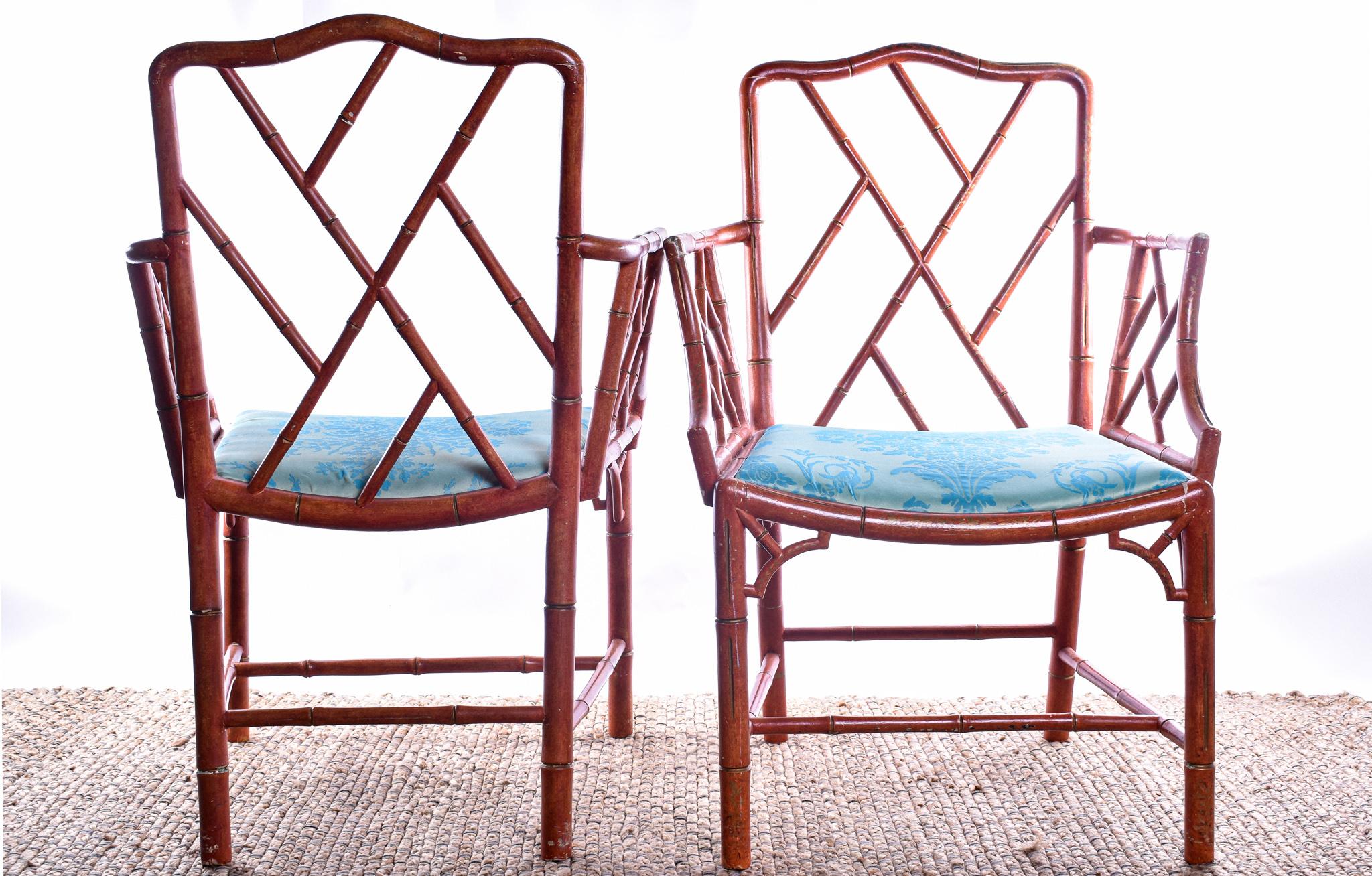 Hardwood Chippendale Style Faux Bamboo Chairs